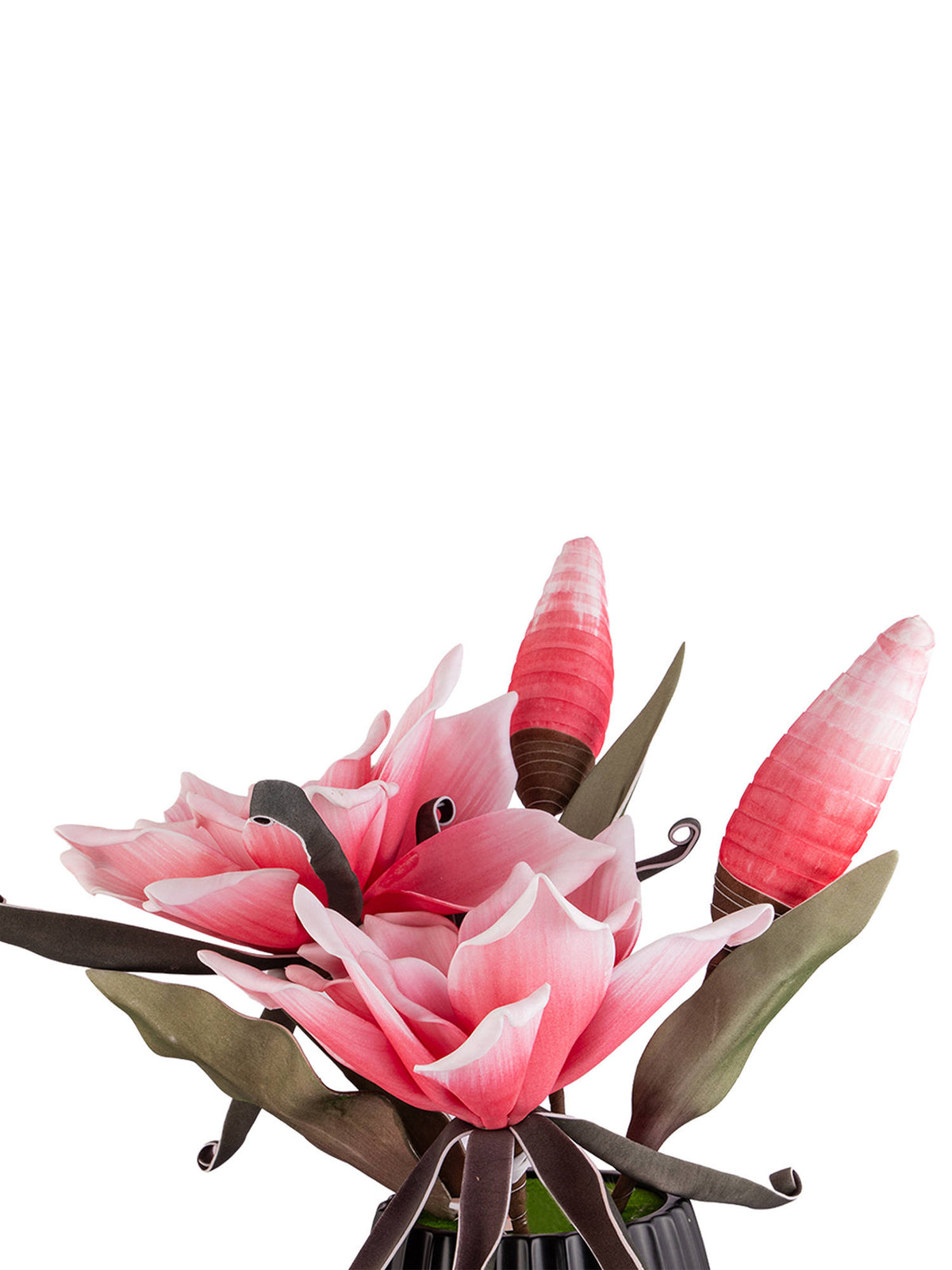 Aarvi Decor Pink Faux Leather Opulent Dawn Magnolia Arrangement Pot With Flower