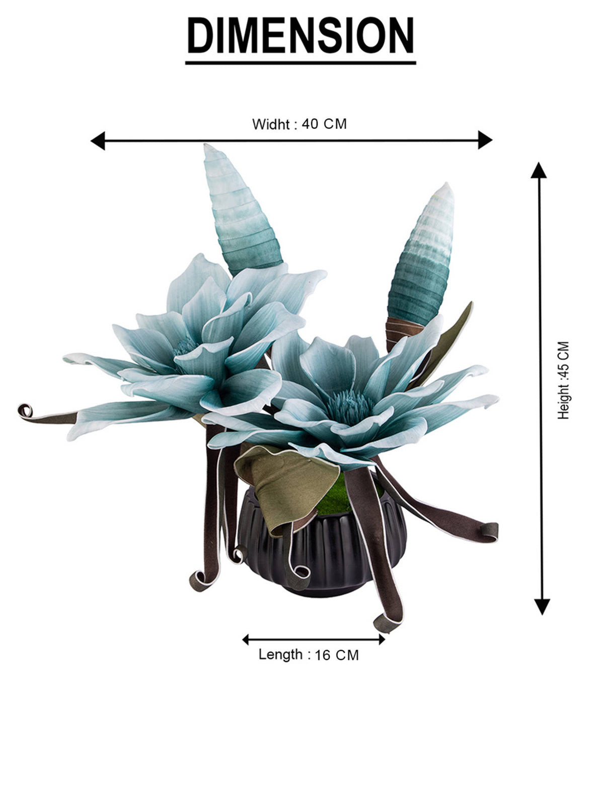 Aarvi Decor Blue Faux Leather Opulent Dawn Magnolia Arrangement Pot With Flower