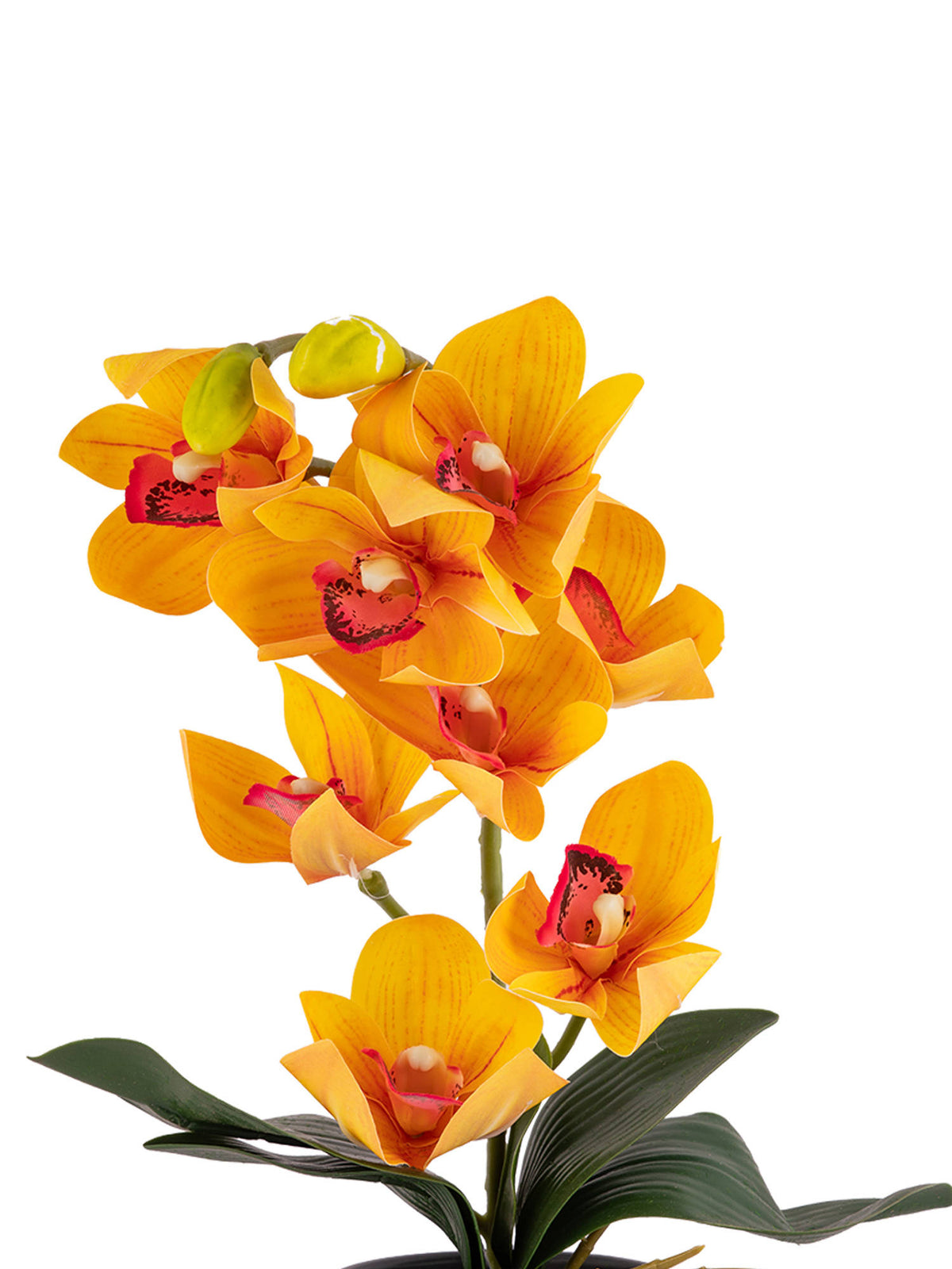 Aarvi Decor Yellow Silk Fabric Coral Luxe Orchid Arrangement Pot With Flower