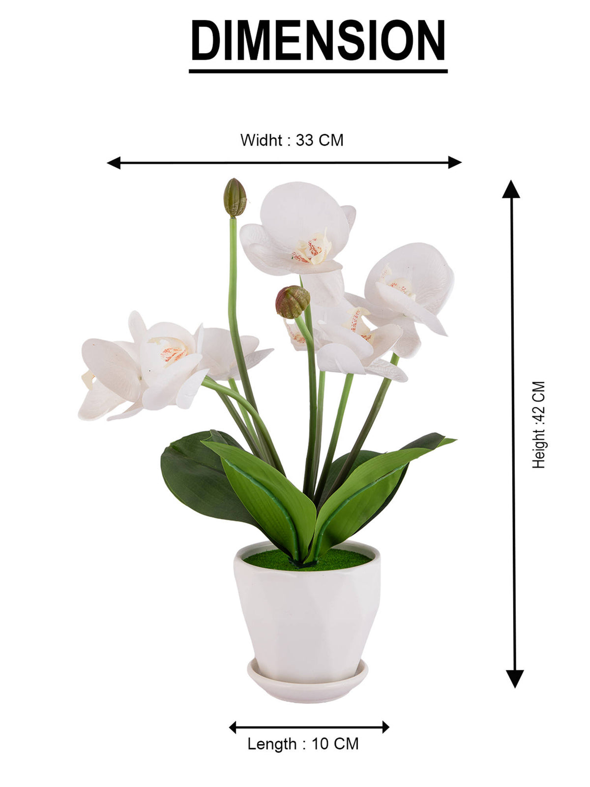 Aarvi Decor White Silk Fabric Orchid Radiance Arrangement Pot With Flower