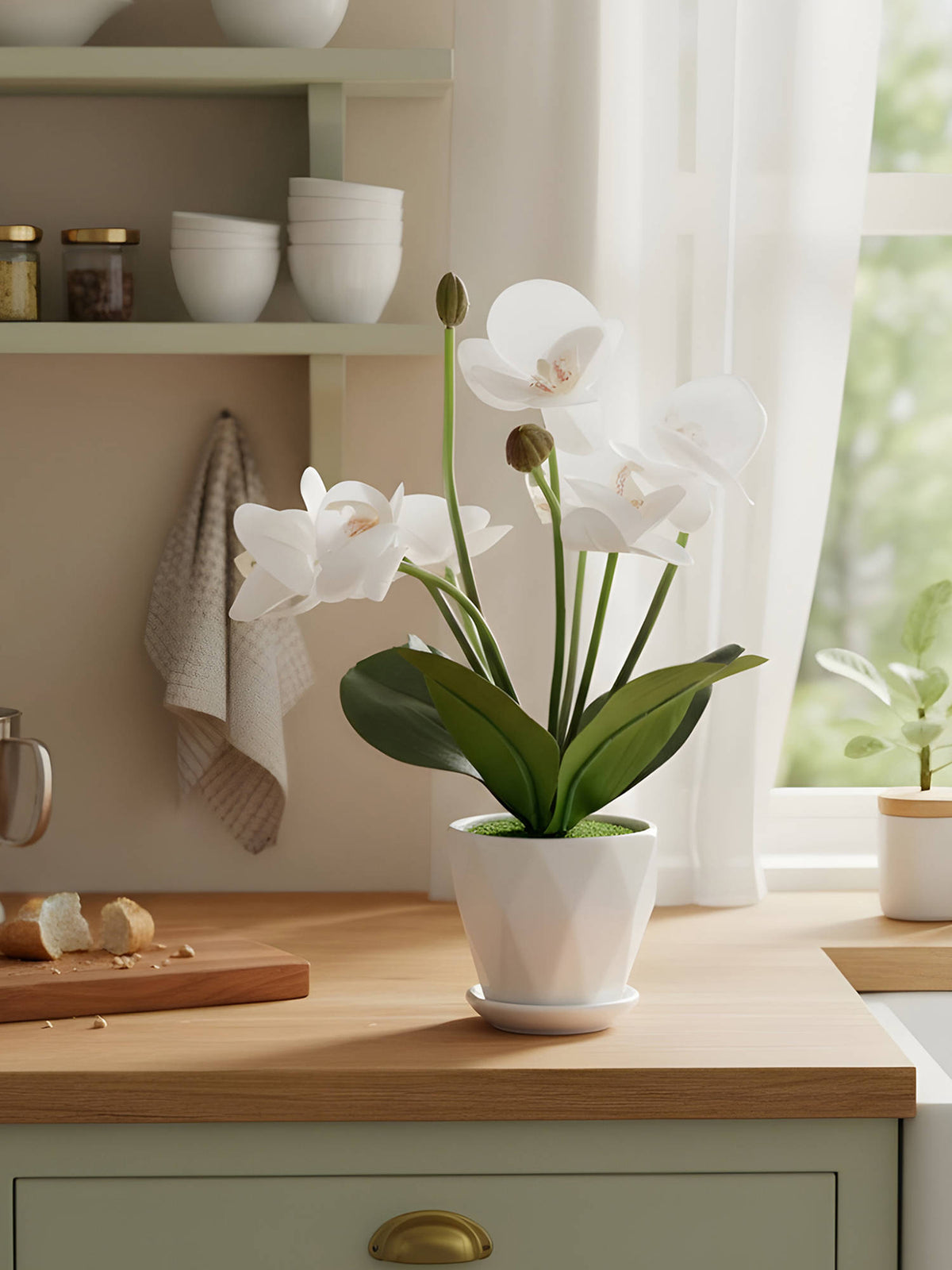Aarvi Decor White Silk Fabric Orchid Radiance Arrangement Pot With Flower