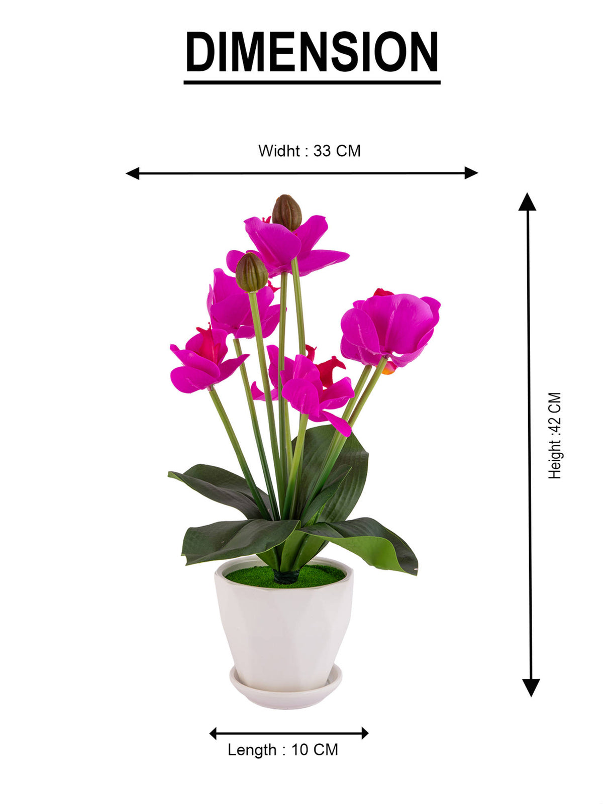 Aarvi Decor Magenta Silk Fabric Orchid Radiance Arrangement Pot With Flower