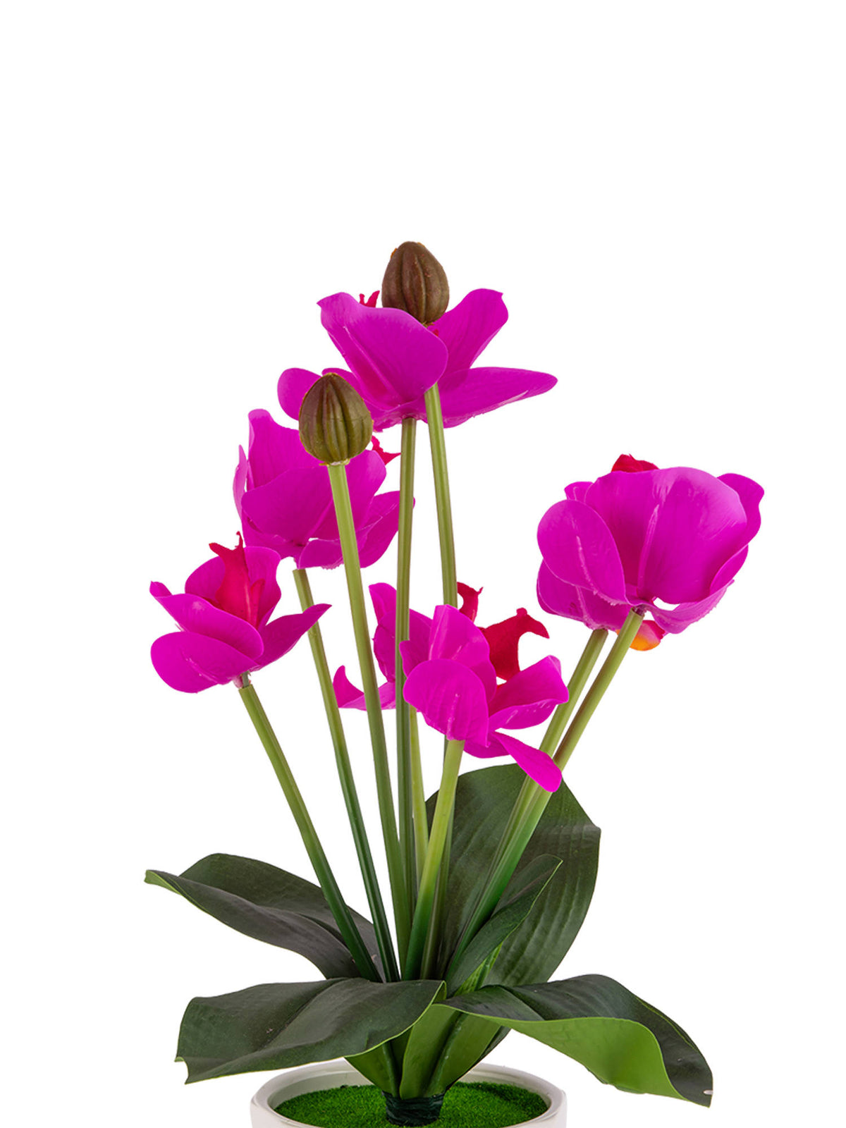 Aarvi Decor Magenta Silk Fabric Orchid Radiance Arrangement Pot With Flower