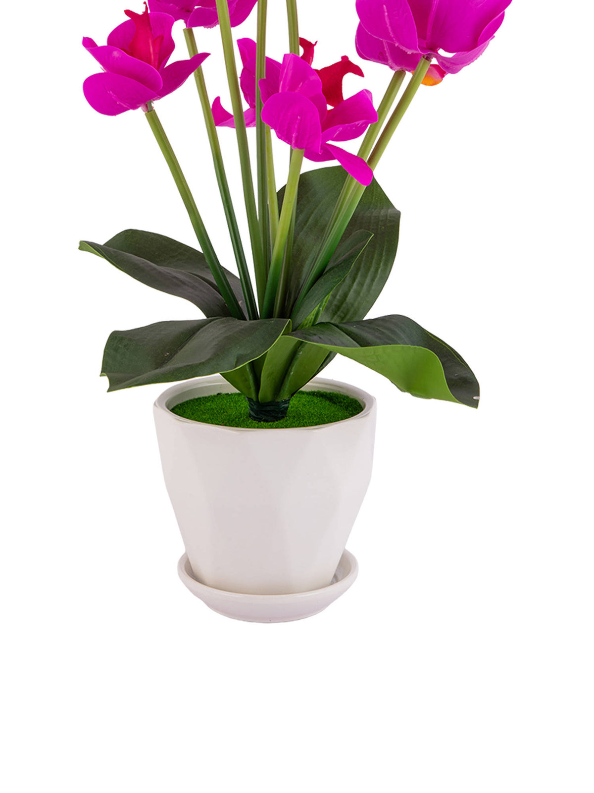 Aarvi Decor Magenta Silk Fabric Orchid Radiance Arrangement Pot With Flower