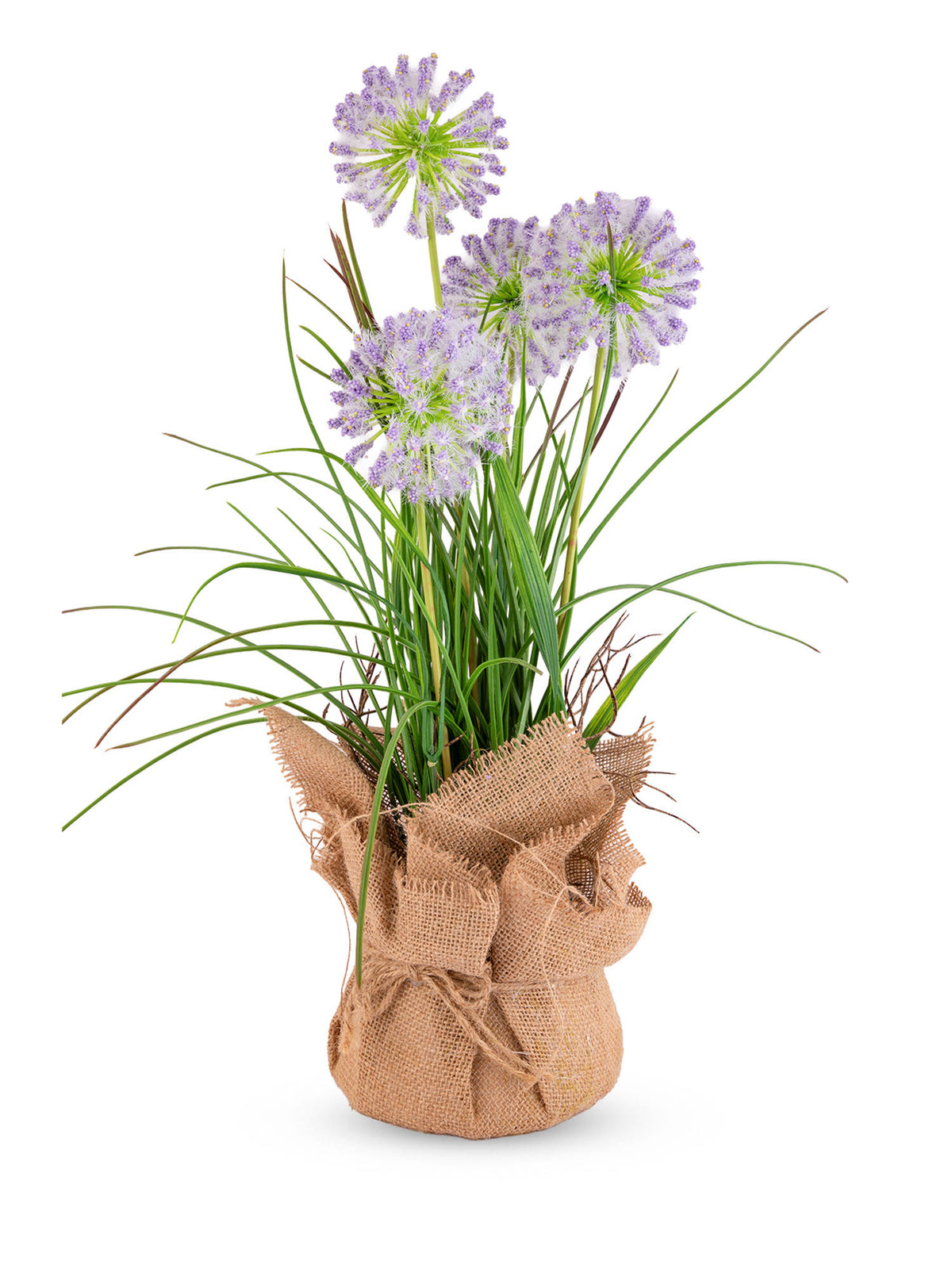 Aarvi Decor Purple Silk Plastic Faux Allium Arrangement Flower Bunch With Jute Wrap