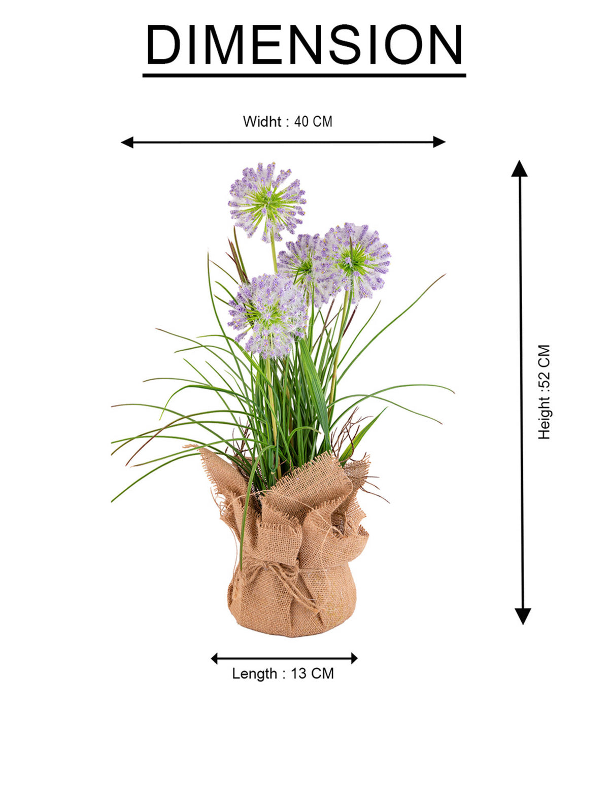 Aarvi Decor Purple Silk Plastic Faux Allium Arrangement Flower Bunch With Jute Wrap