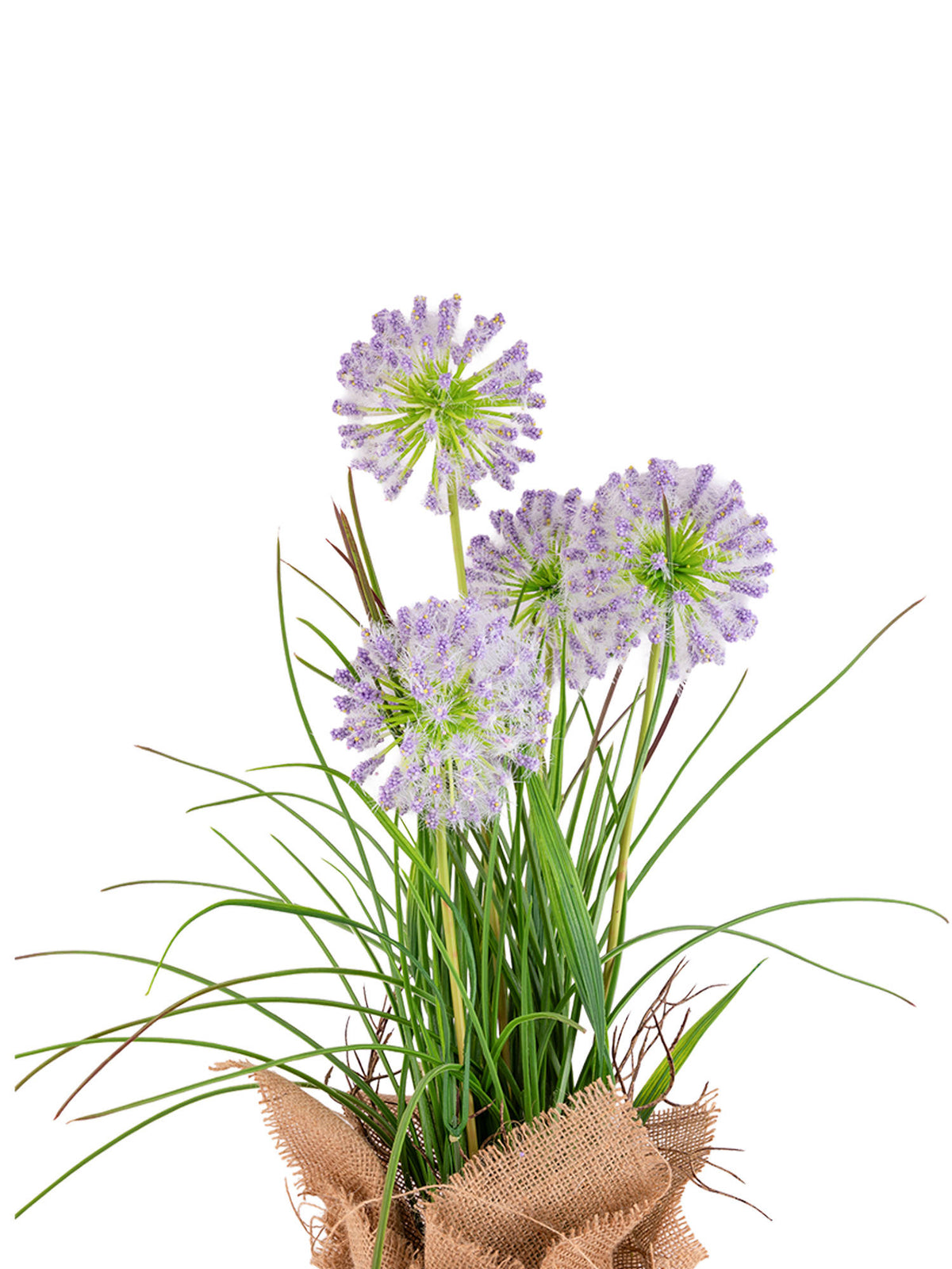 Aarvi Decor Purple Silk Plastic Faux Allium Arrangement Flower Bunch With Jute Wrap