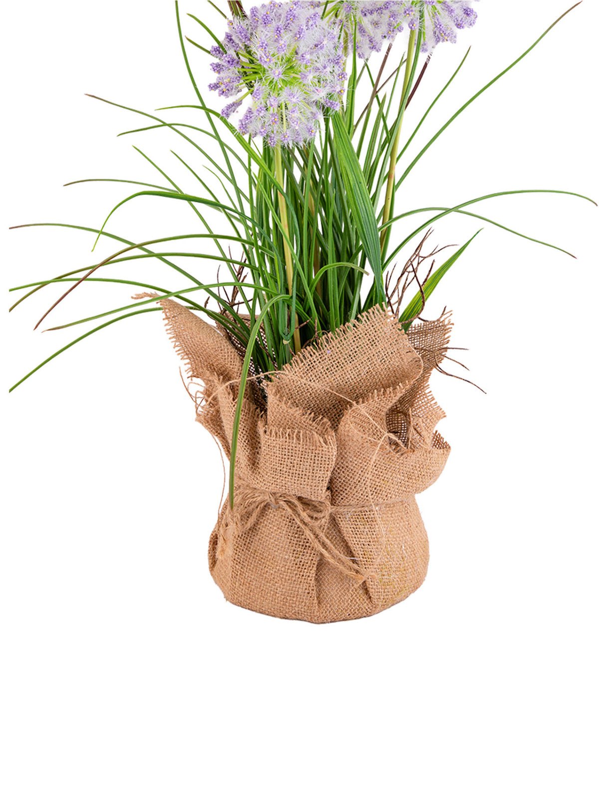 Aarvi Decor Purple Silk Plastic Faux Allium Arrangement Flower Bunch With Jute Wrap