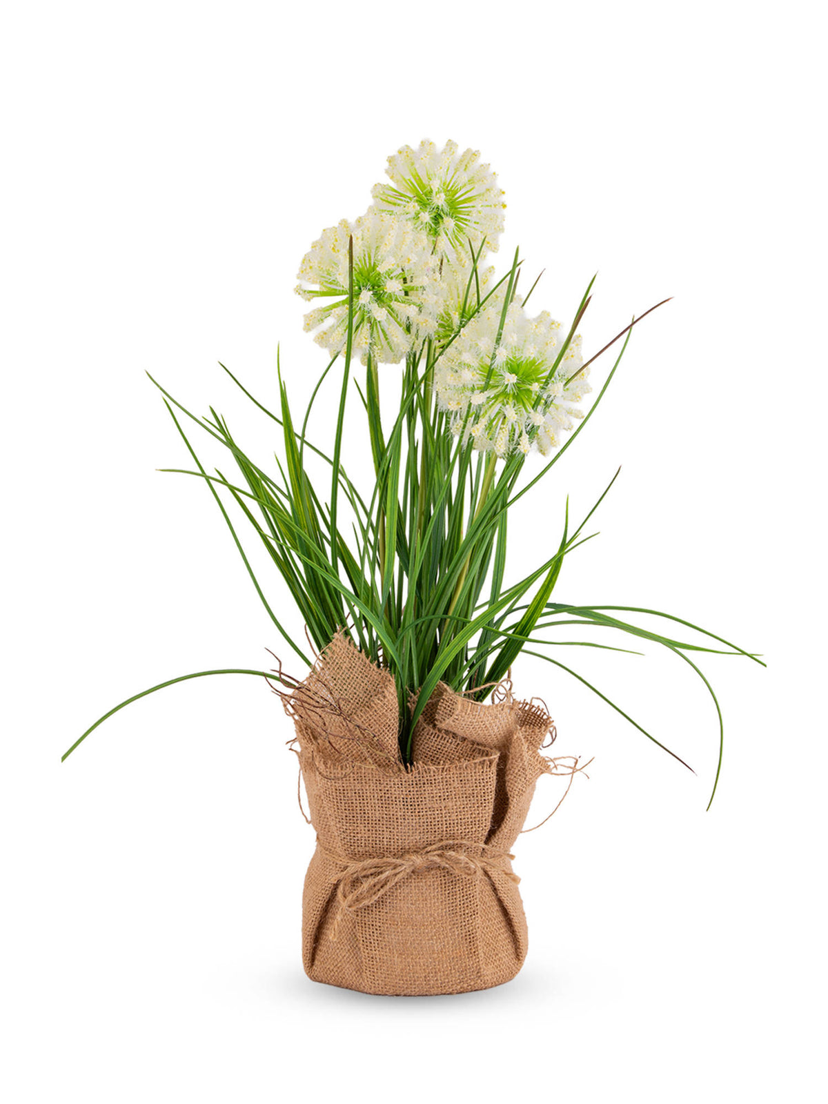 Aarvi Decor Cream Silk Plastic Faux Allium Arrangement Flower Bunch With Jute Wrap