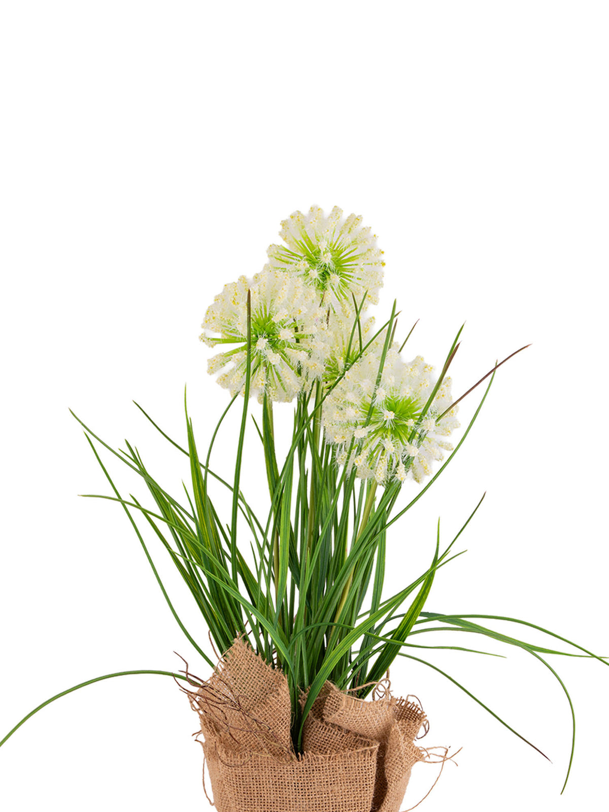 Aarvi Decor Cream Silk Plastic Faux Allium Arrangement Flower Bunch With Jute Wrap