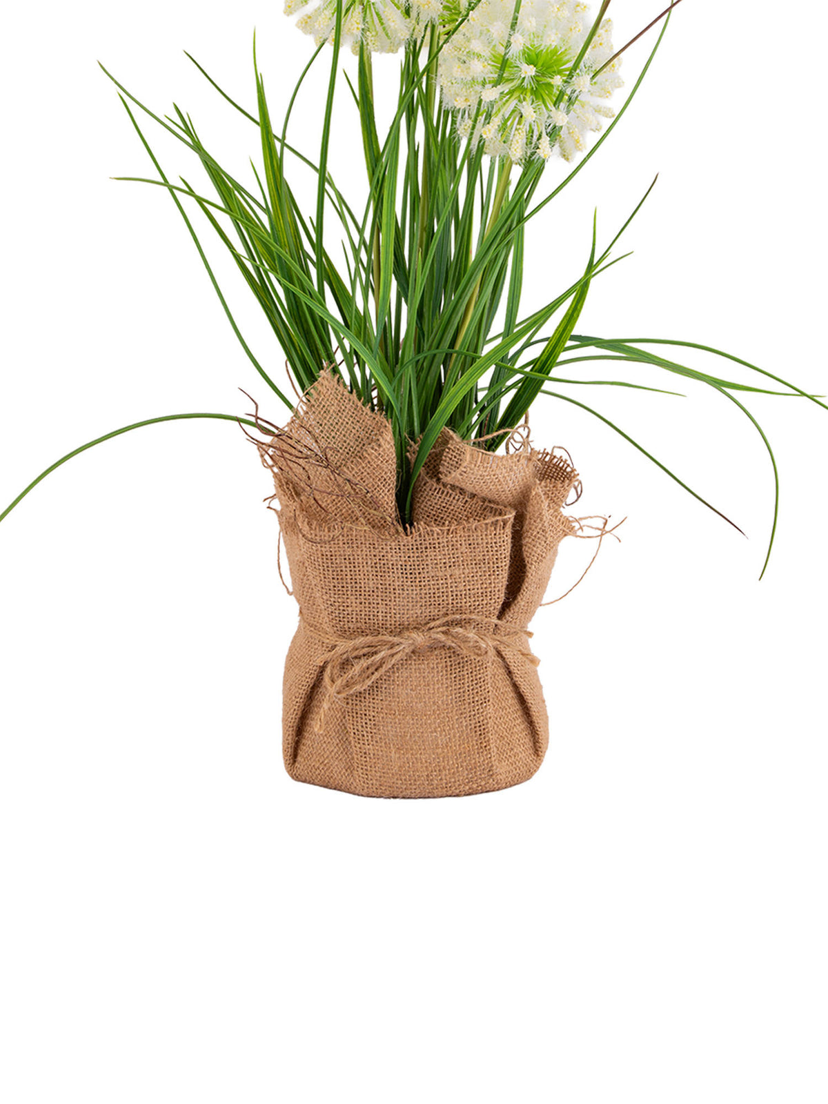 Aarvi Decor Cream Silk Plastic Faux Allium Arrangement Flower Bunch With Jute Wrap