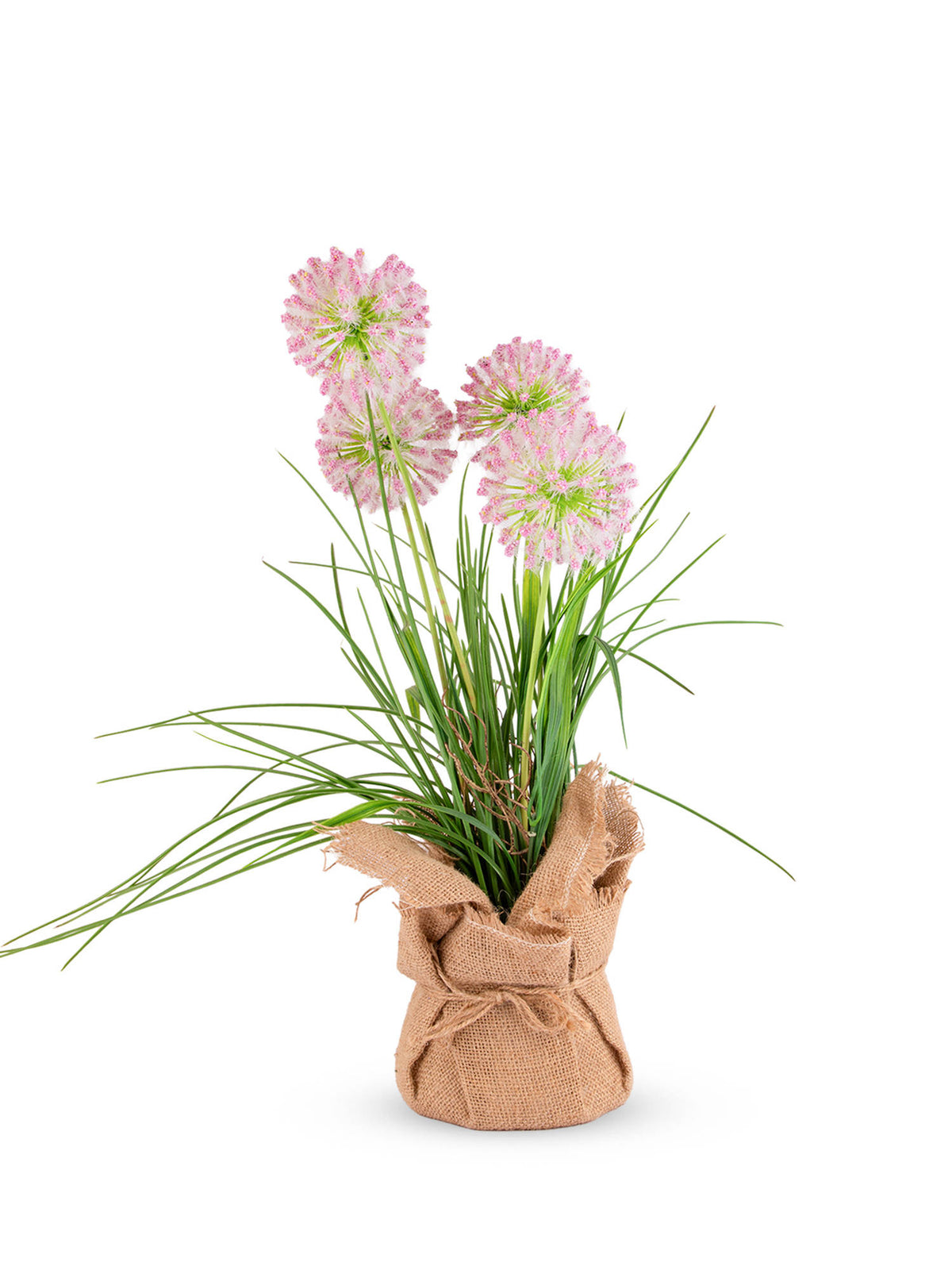 Aarvi Decor Pink Silk Plastic And Faux Allium Arrangement Flower Bunch With Jute Wrap
