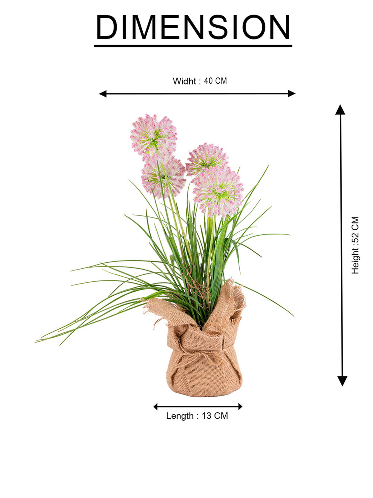 Aarvi Decor Pink Silk Plastic And Faux Allium Arrangement Flower Bunch With Jute Wrap