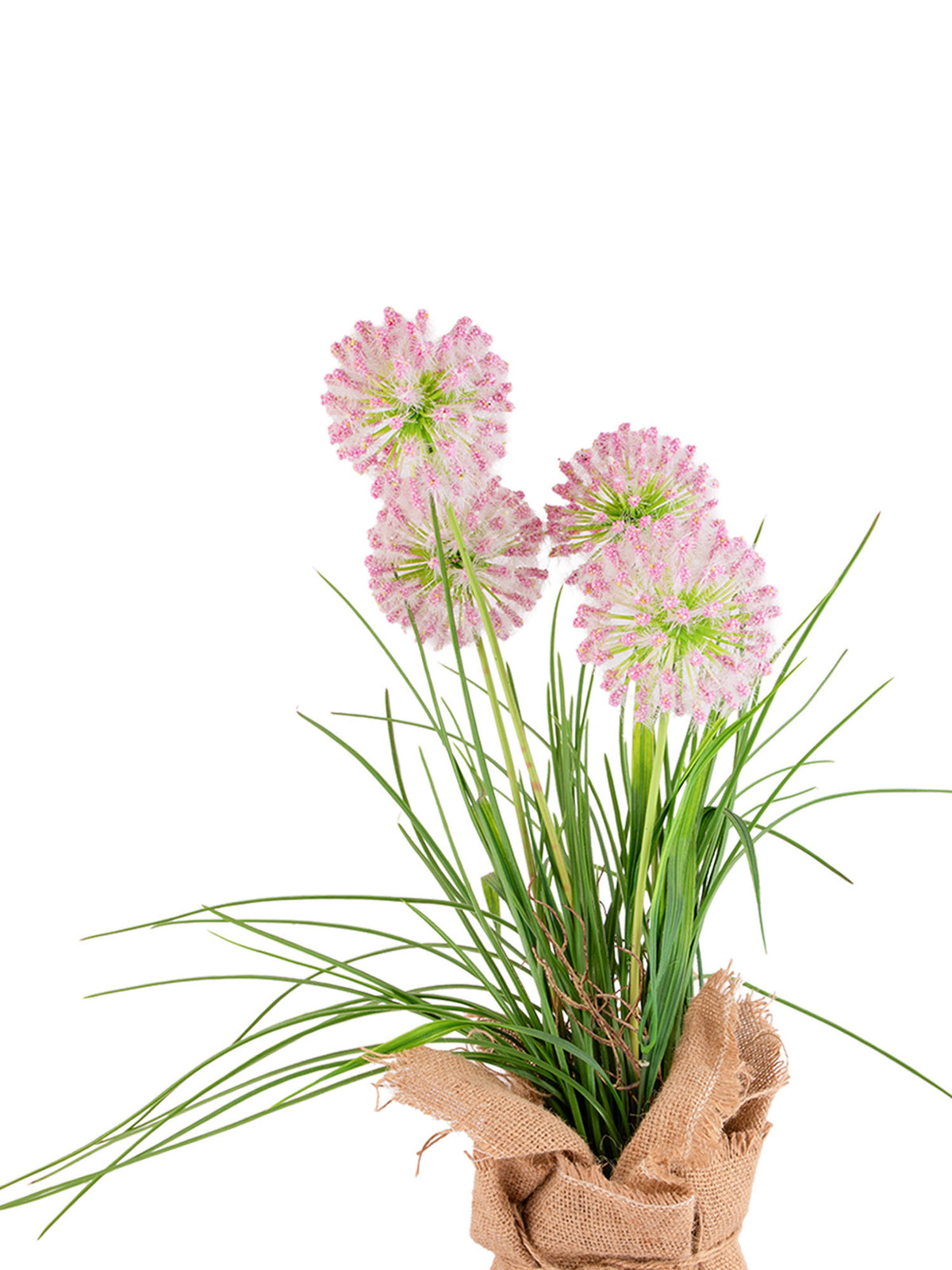 Aarvi Decor Pink Silk Plastic And Faux Allium Arrangement Flower Bunch With Jute Wrap