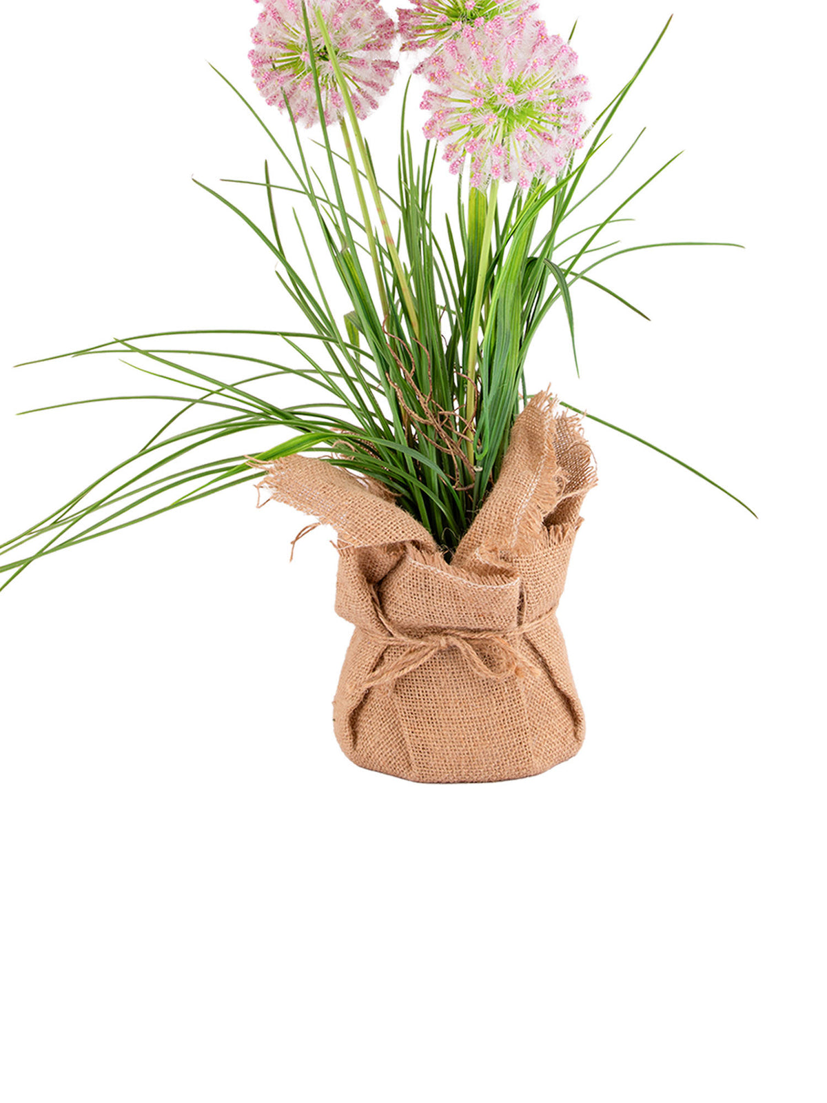 Aarvi Decor Pink Silk Plastic And Faux Allium Arrangement Flower Bunch With Jute Wrap