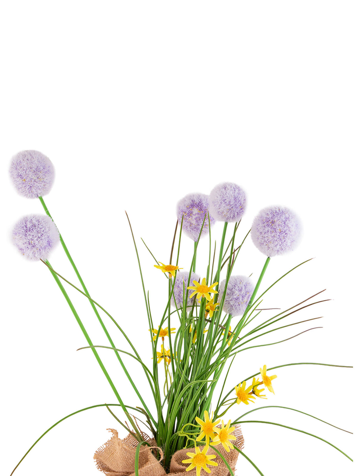 Aarvi Decor Purple Silk Plastic Artificial Dandelion Arrangement Flower Bunch With Jute Wrap
