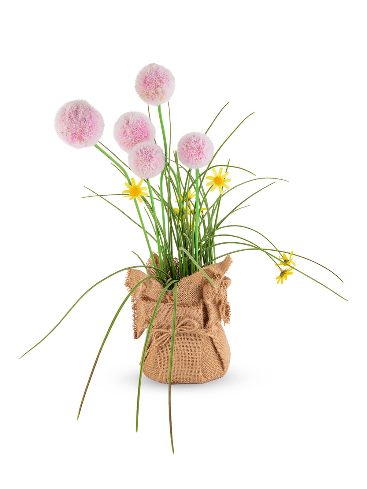 Aarvi Decor Pink Silk Plastic Chic Artificial Dandelion Arrangement Flower Bunch With Jute Wrap