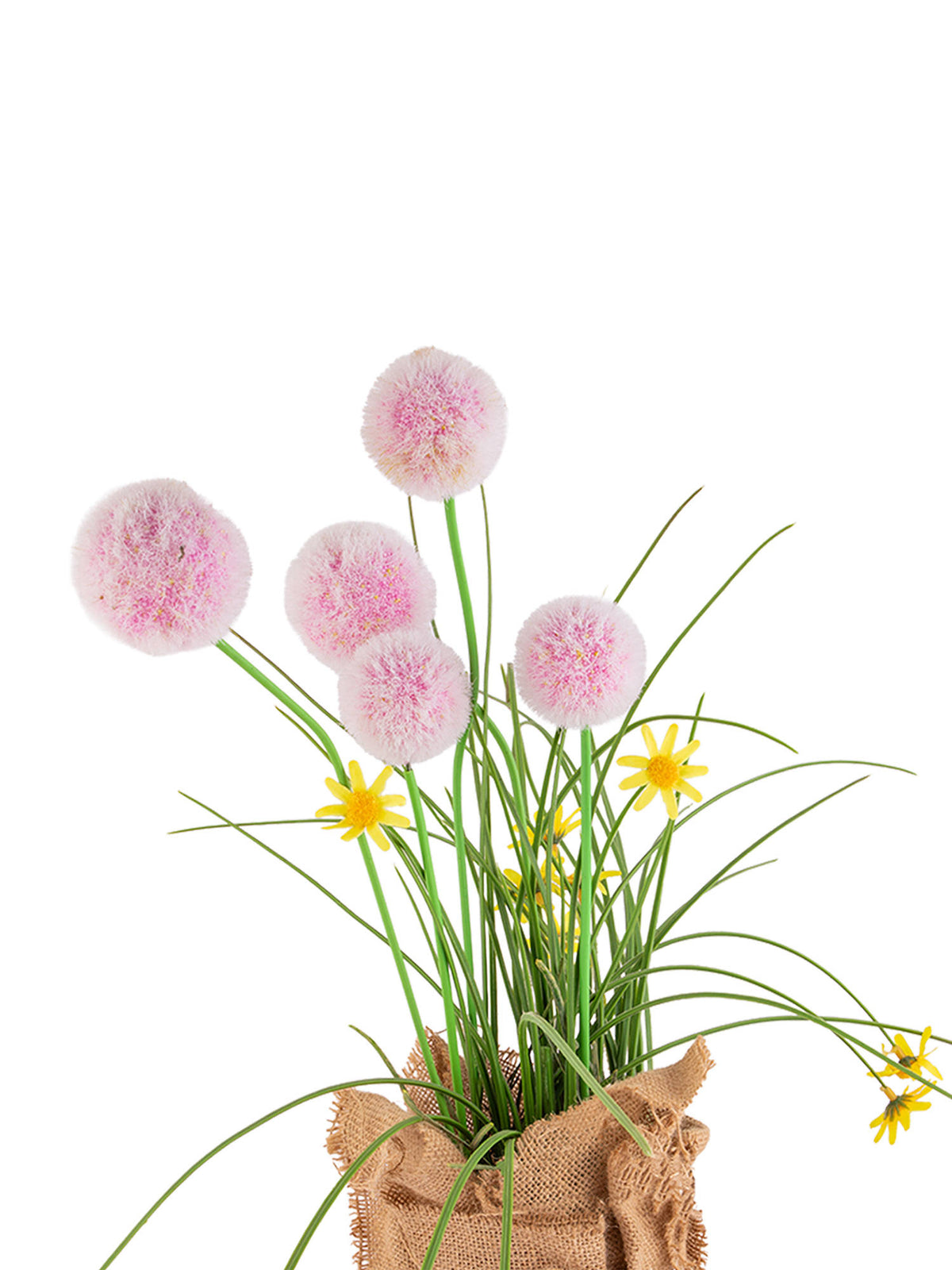 Aarvi Decor Pink Silk Plastic Chic Artificial Dandelion Arrangement Flower Bunch With Jute Wrap