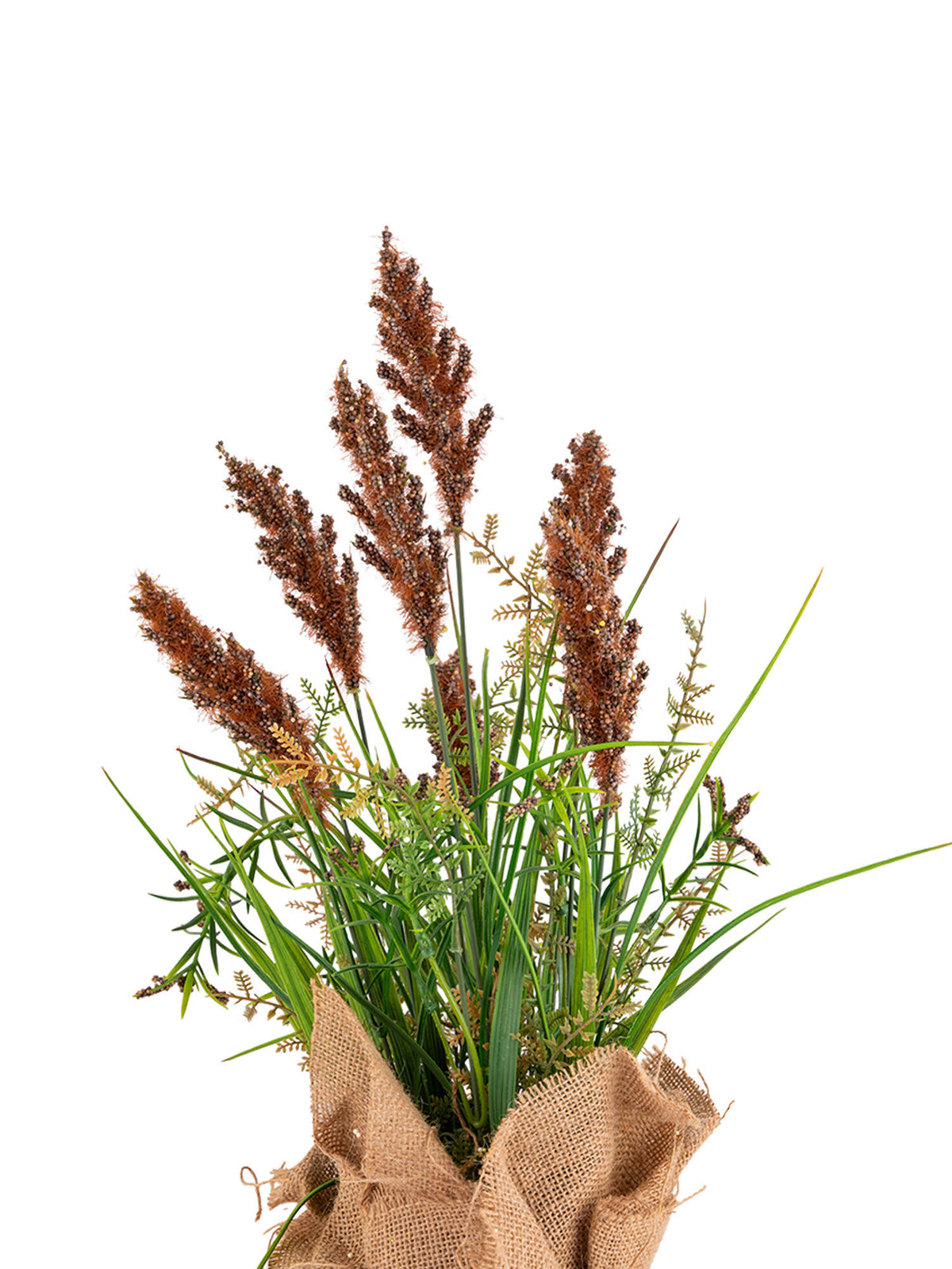 Aarvi Decor Brown Silk Plastic Faux Pampas Grass Arrangement Flower Bunch With Jute Wrap
