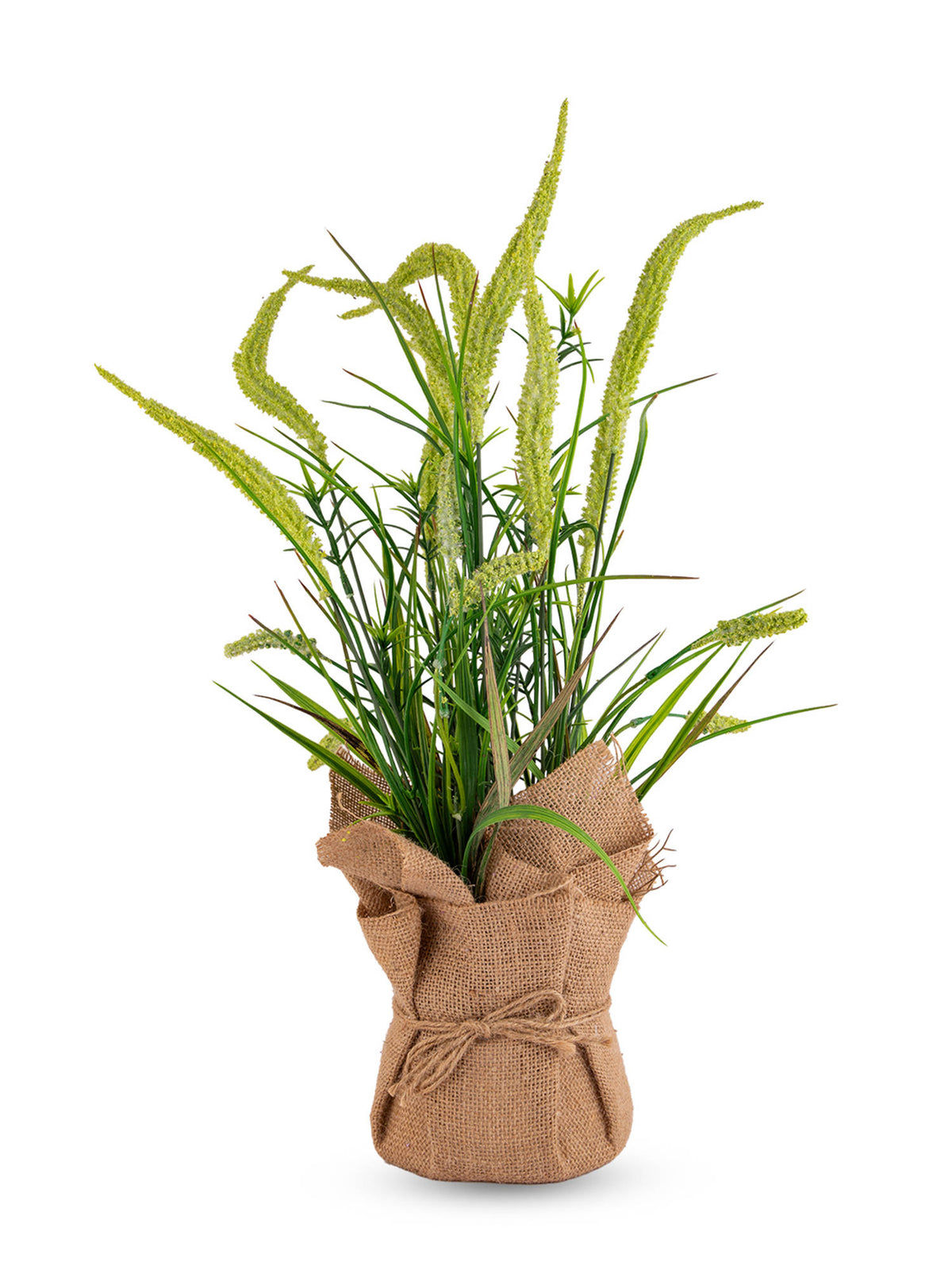 Aarvi Decor Green Silk Plastic Artificial Foxtail Grass Arrangement Flower Bunch With Jute Wrap
