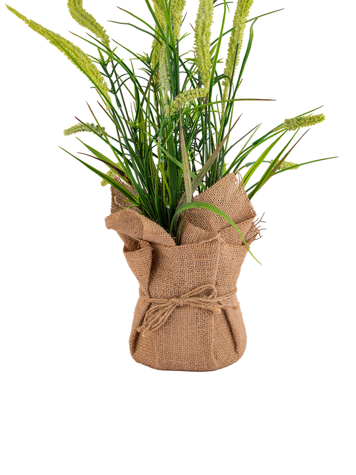 Aarvi Decor Green Silk Plastic Artificial Foxtail Grass Arrangement Flower Bunch With Jute Wrap