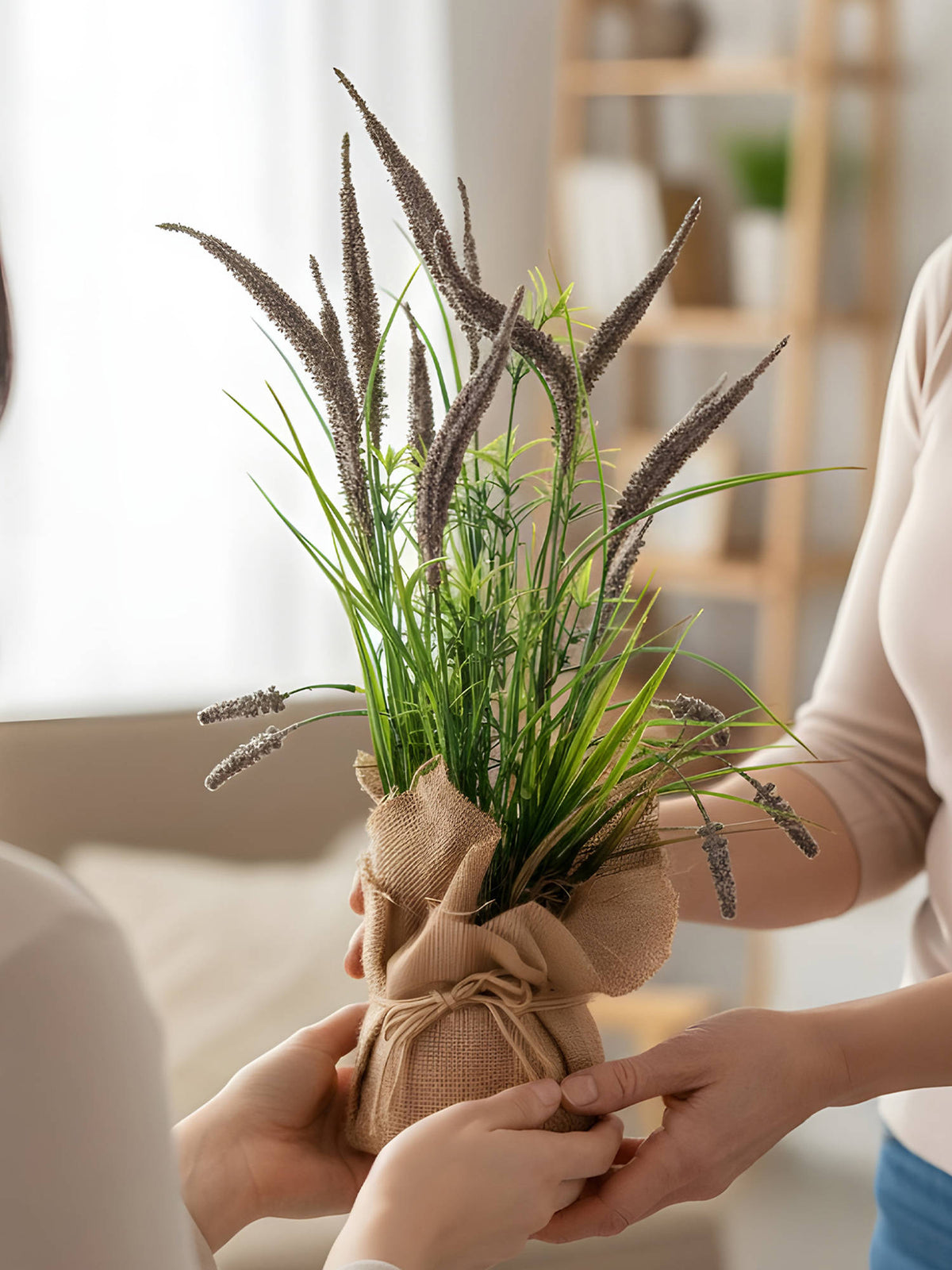 Aarvi Decor Brown Silk Plastic Artificial Foxtail Grass Arrangement Flower Bunch With Jute Wrap