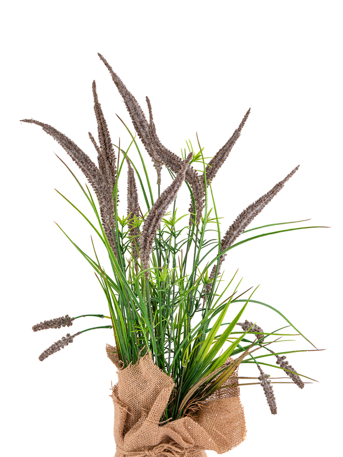 Aarvi Decor Brown Silk Plastic Artificial Foxtail Grass Arrangement Flower Bunch With Jute Wrap