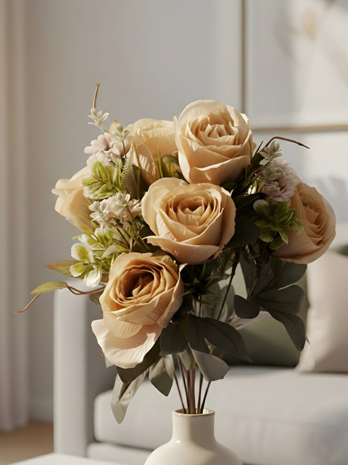 Aarvi Decor Yellow Rose Silk Bunch Single Stem Flower