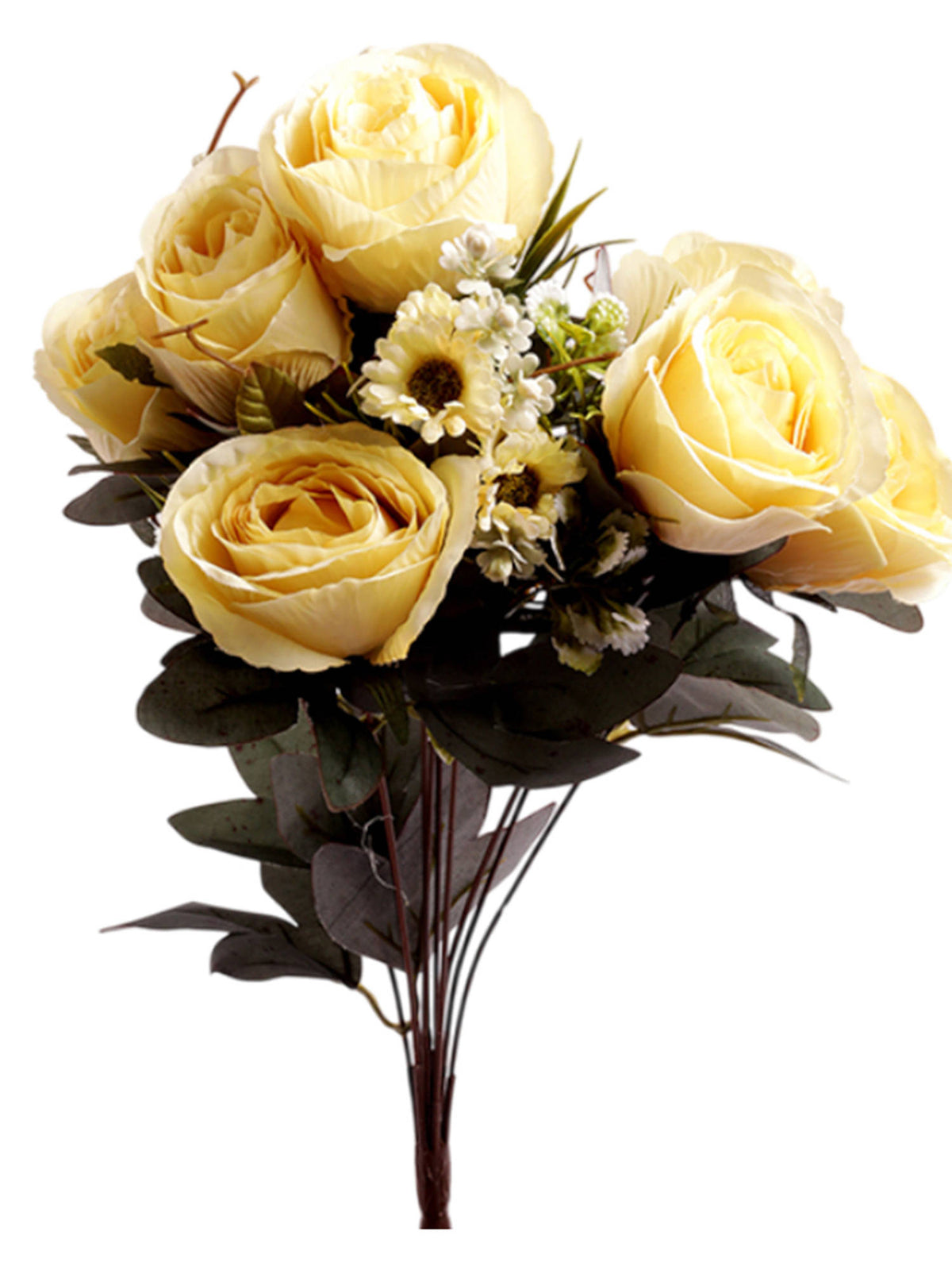 Aarvi Decor Yellow Rose Silk Bunch Single Stem Flower