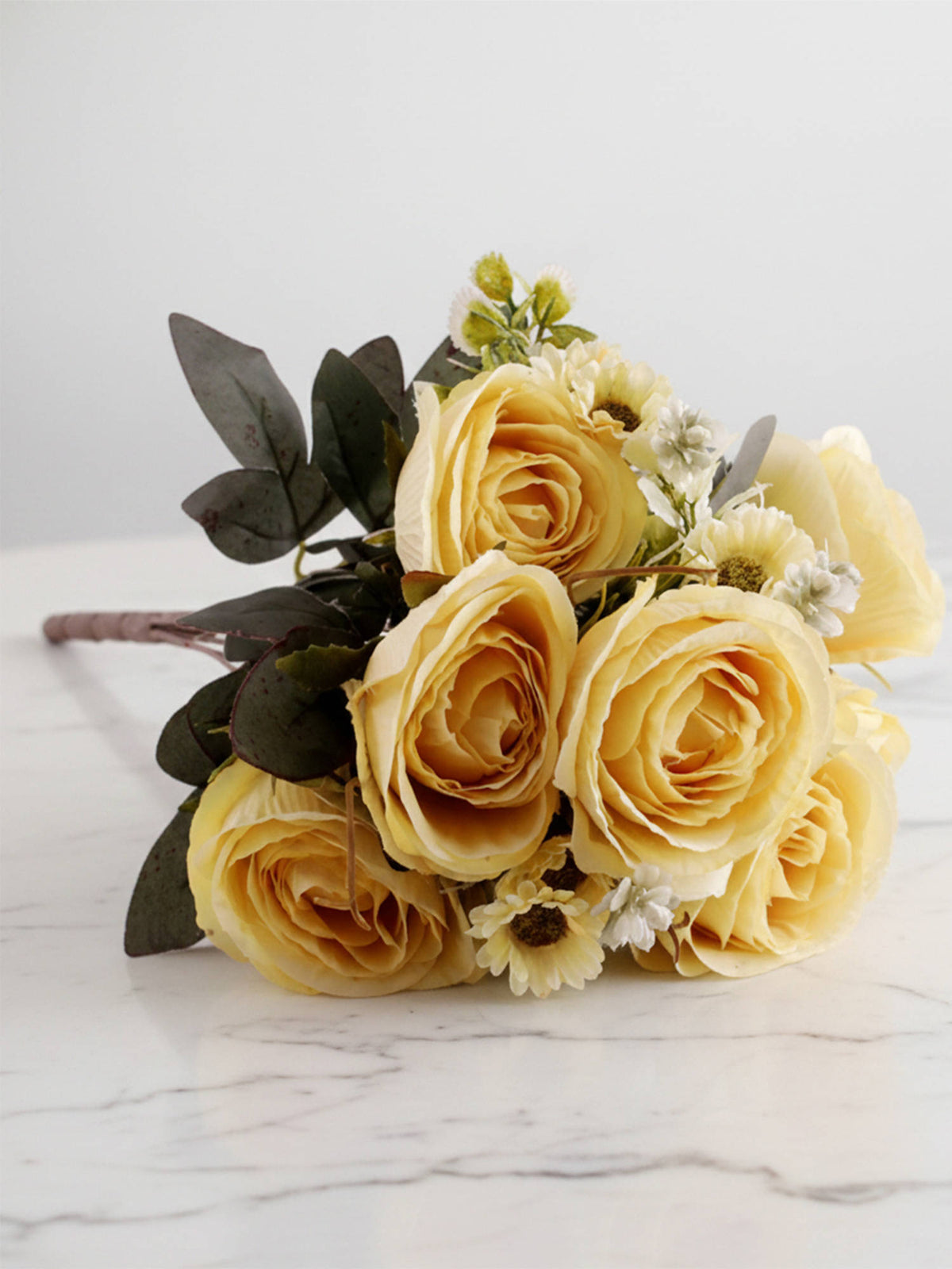 Aarvi Decor Yellow Rose Silk Bunch Single Stem Flower