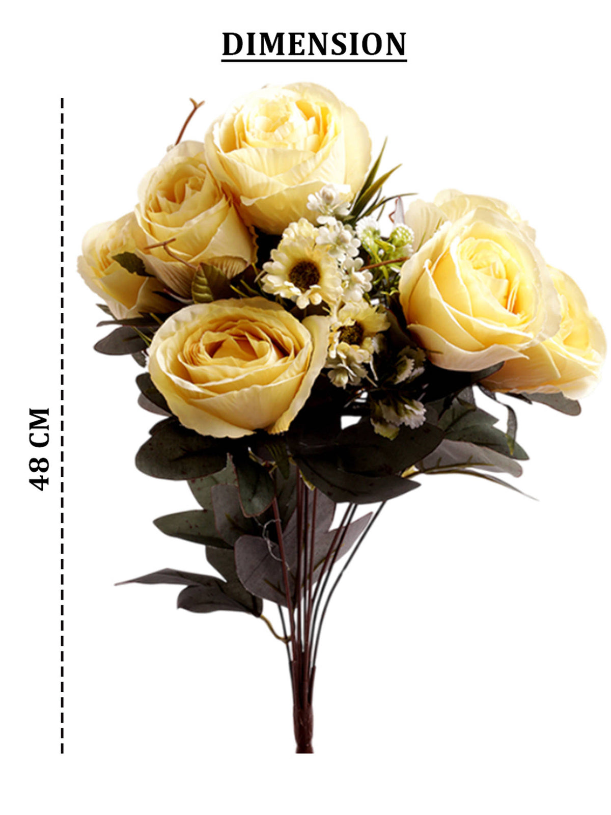 Aarvi Decor Yellow Rose Silk Bunch Single Stem Flower