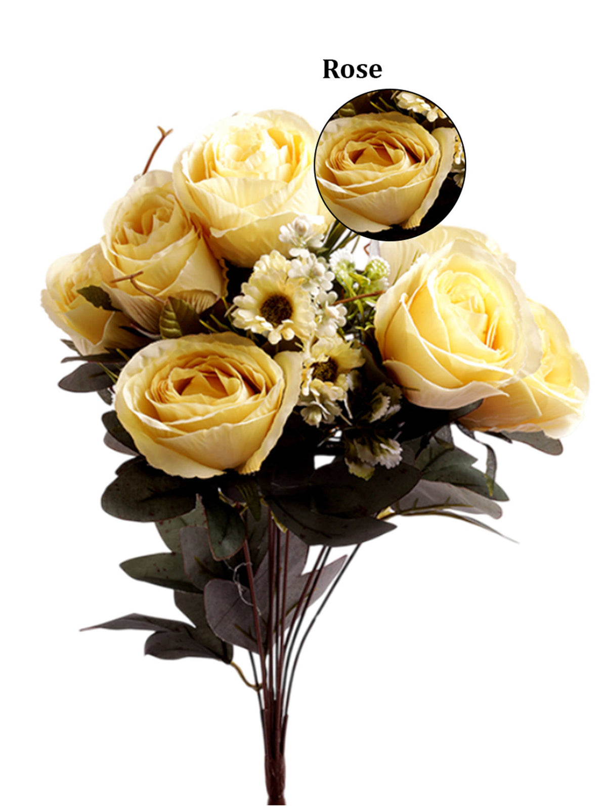 Aarvi Decor Yellow Rose Silk Bunch Single Stem Flower