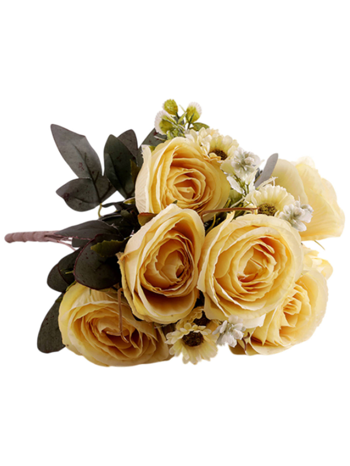 Aarvi Decor Yellow Rose Silk Bunch Single Stem Flower
