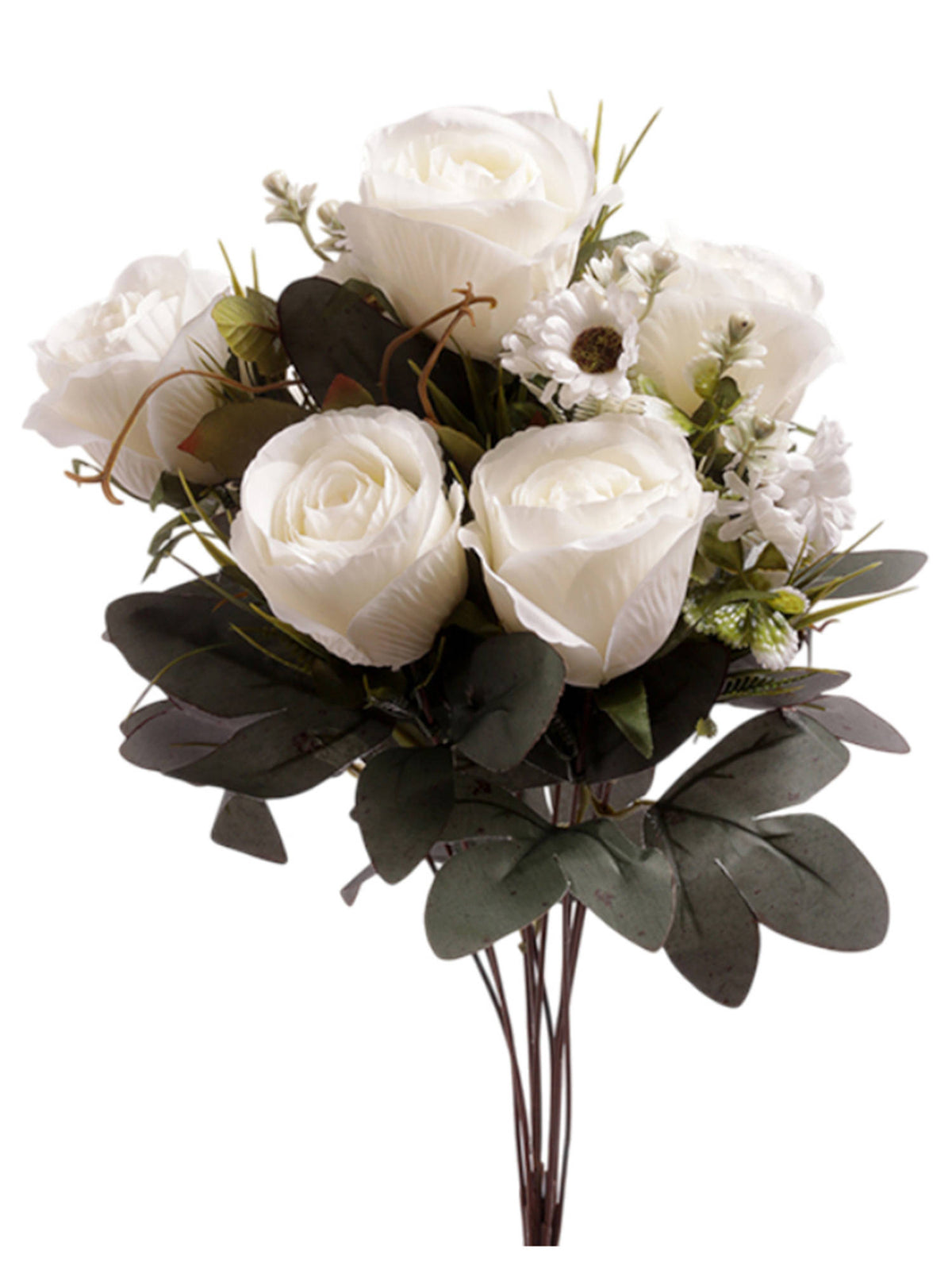Aarvi Decor White Rose Silk Bunch Single Stem Flower