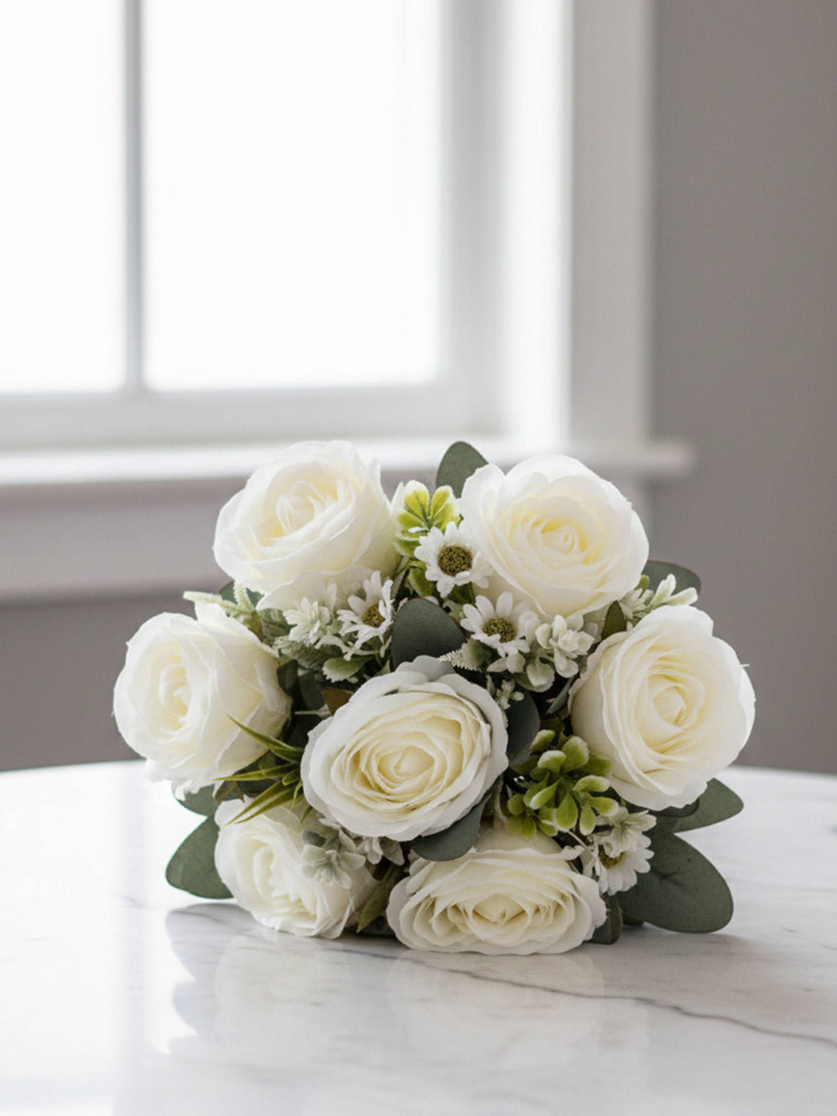 Aarvi Decor White Rose Silk Bunch Single Stem Flower