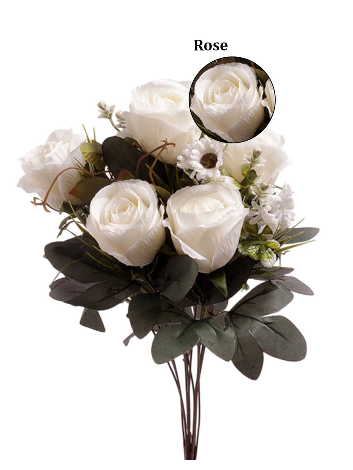 Aarvi Decor White Rose Silk Bunch Single Stem Flower