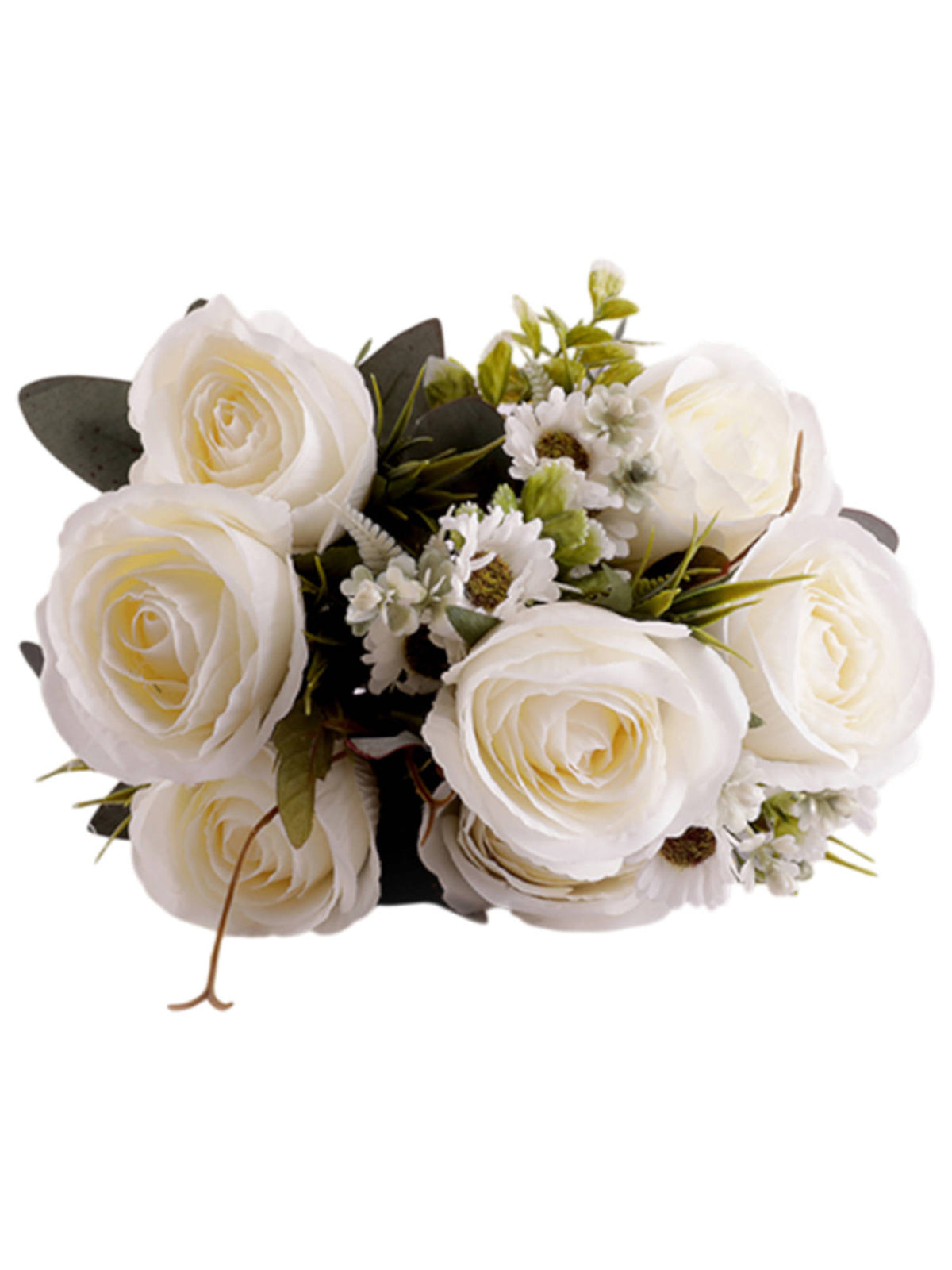 Aarvi Decor White Rose Silk Bunch Single Stem Flower