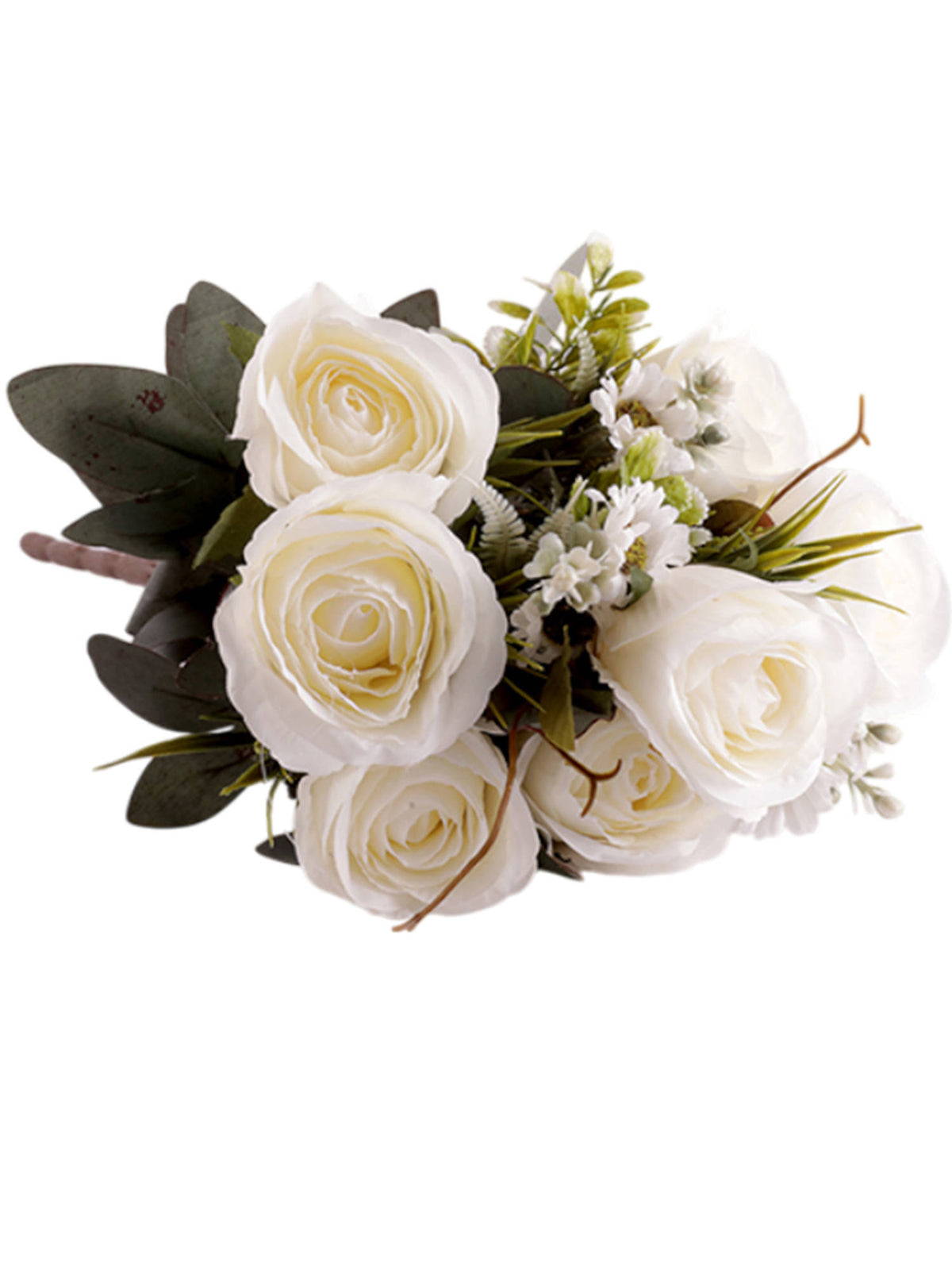Aarvi Decor White Rose Silk Bunch Single Stem Flower