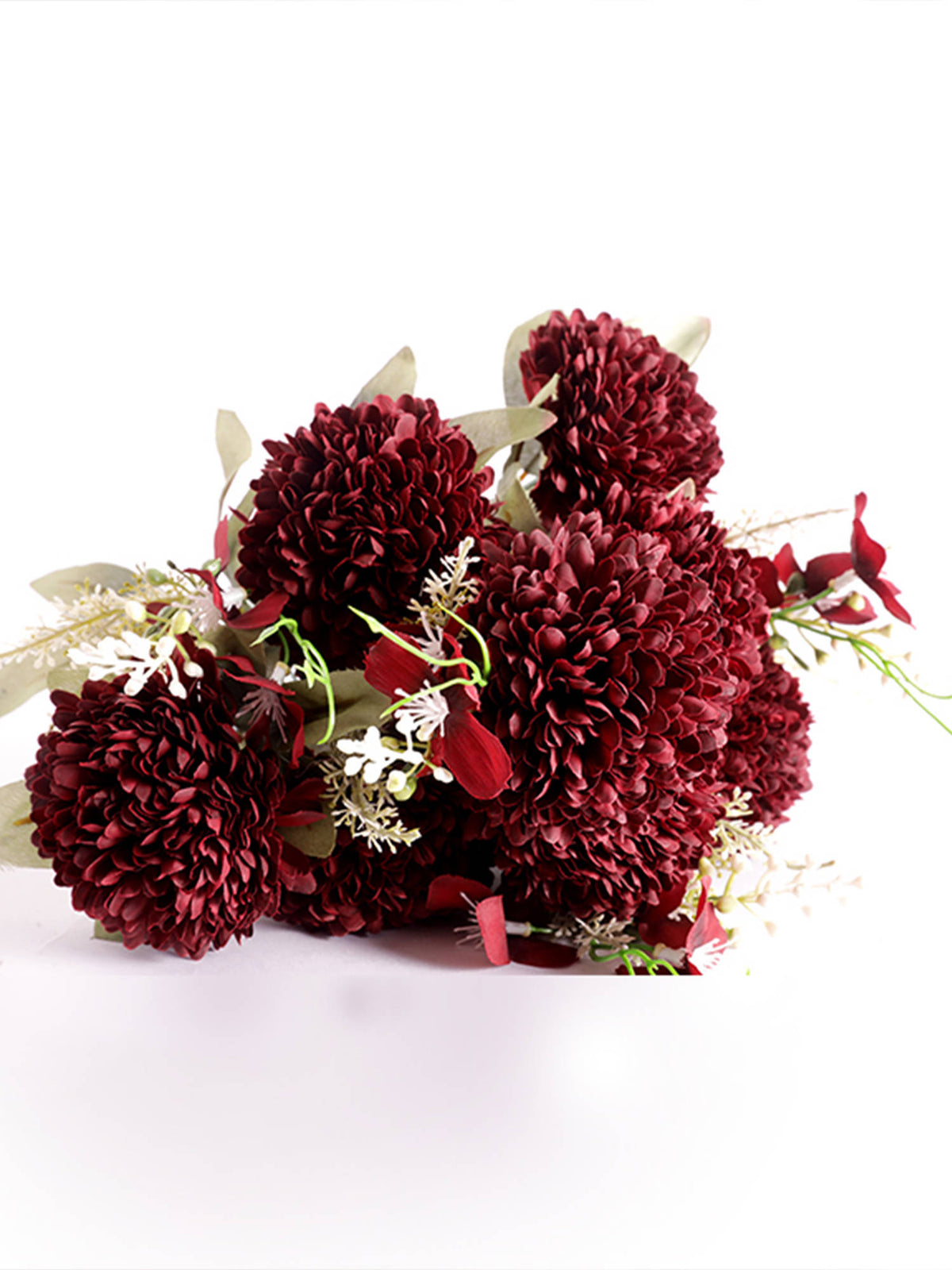 Aarvi Decor Red Chrysanthemums Silk Bunch Single Stem Flower