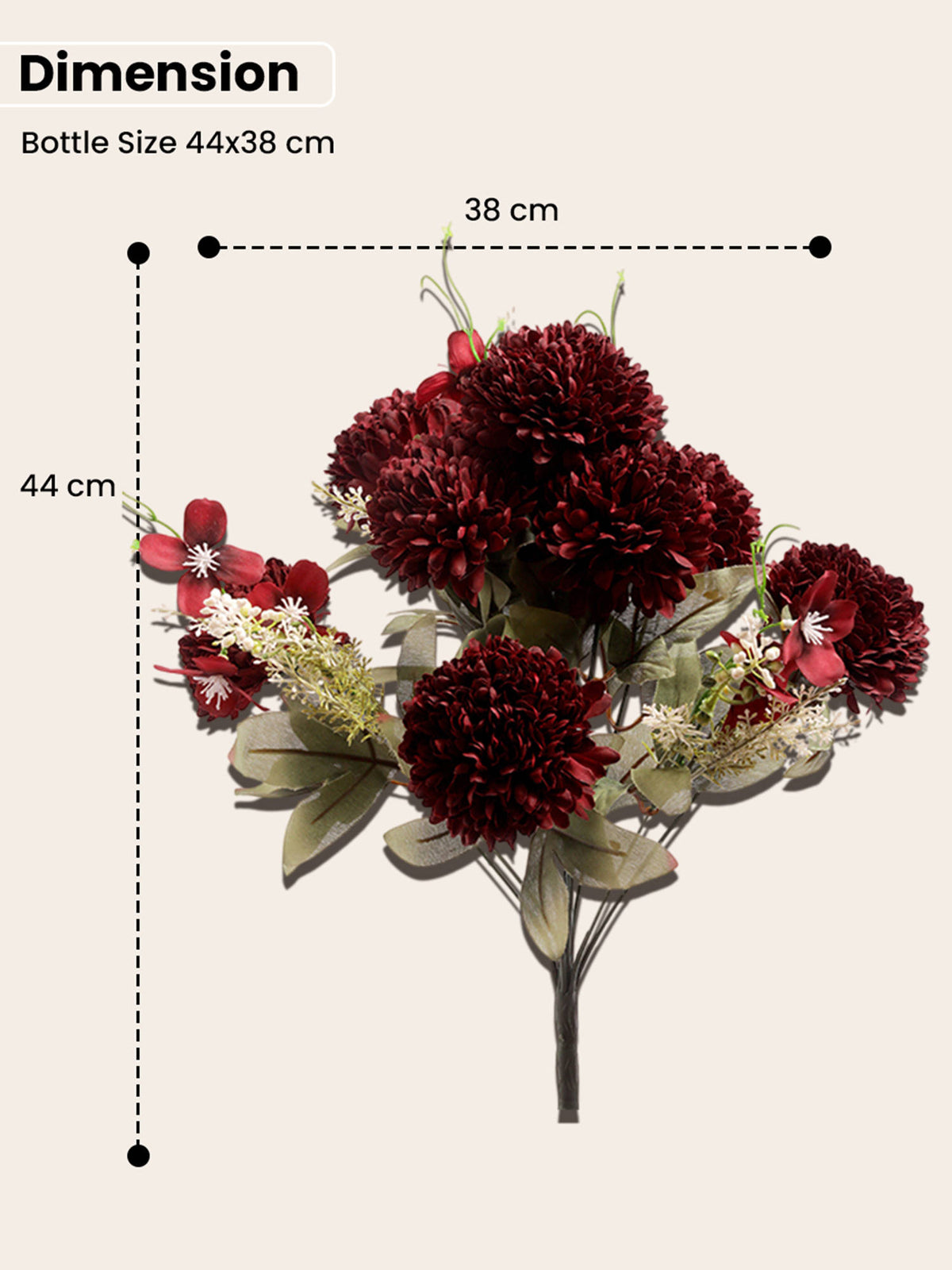 Aarvi Decor Red Chrysanthemums Silk Bunch Single Stem Flower