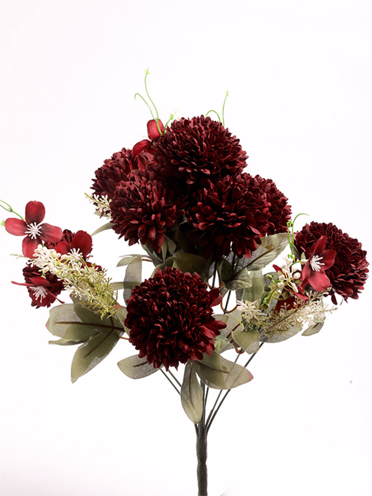 Aarvi Decor Red Chrysanthemums Silk Bunch Single Stem Flower