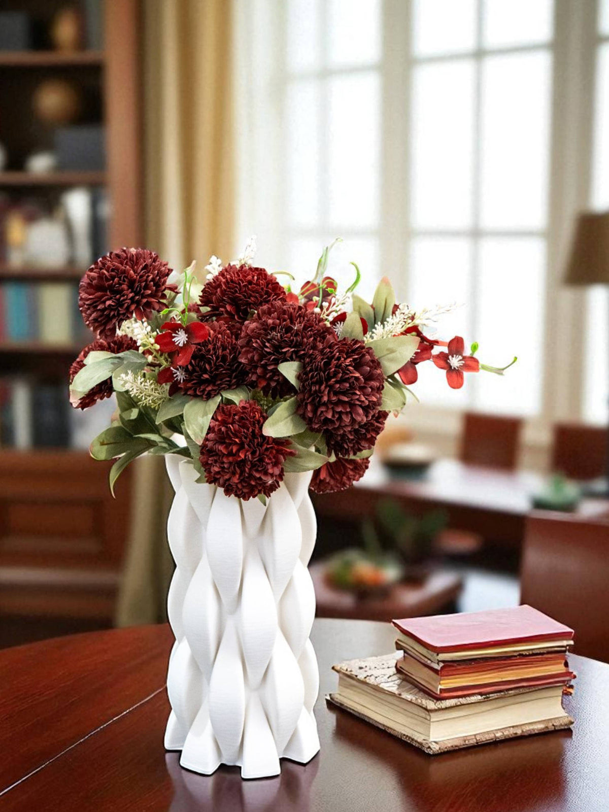 Aarvi Decor Red Chrysanthemums Silk Bunch Single Stem Flower
