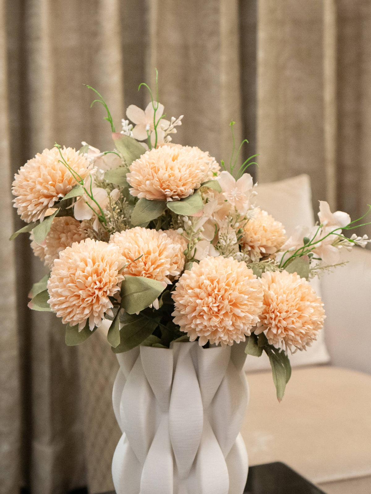 Aarvi Decor Peach Chrysanthemums Silk Bunch Single Stem Flower