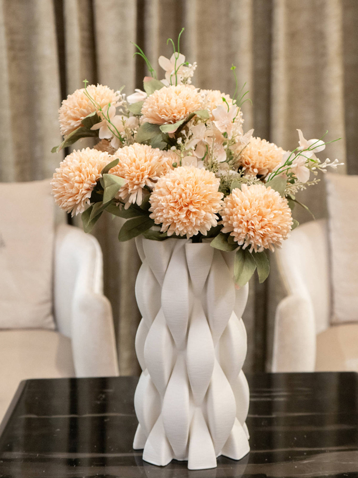 Aarvi Decor Peach Chrysanthemums Silk Bunch Single Stem Flower