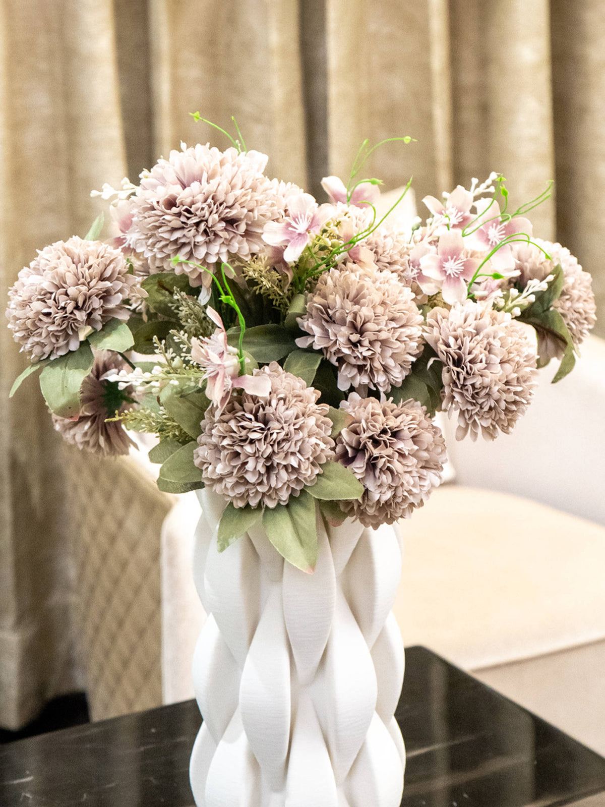 Aarvi Decor Mauve Chrysanthemums Silk Bunch Single Stem Flower