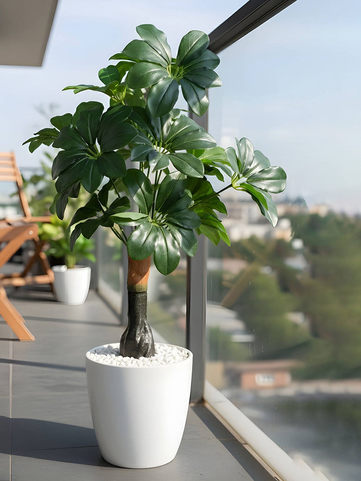 Aarvi Decor Green Artificial Umbrella Plant With Base Big Size For Home Decor Without Pot