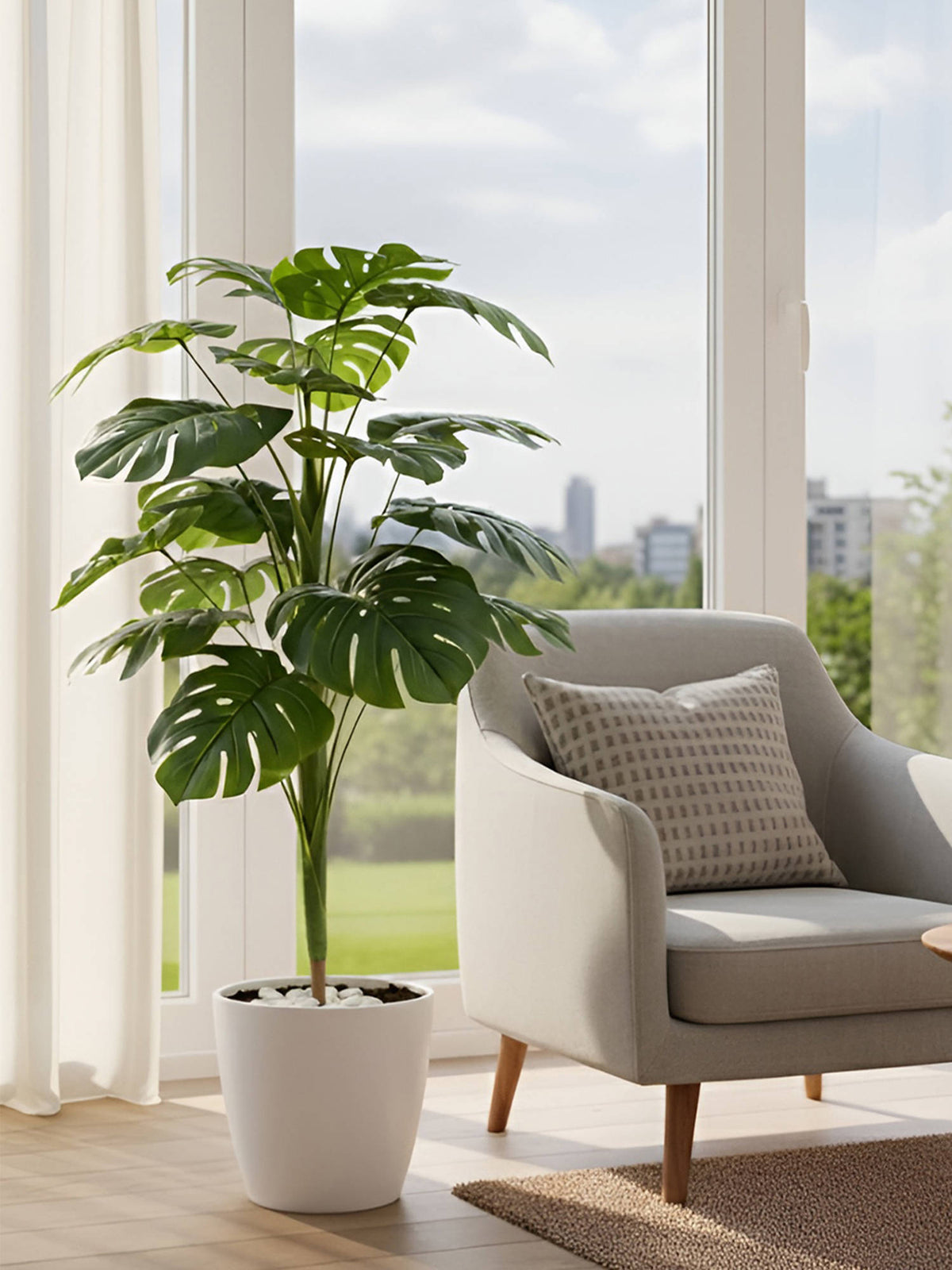 Aarvi Decor Green Artificial Monstera Deliciosa Plant Big Size For Home Decor Without Pot