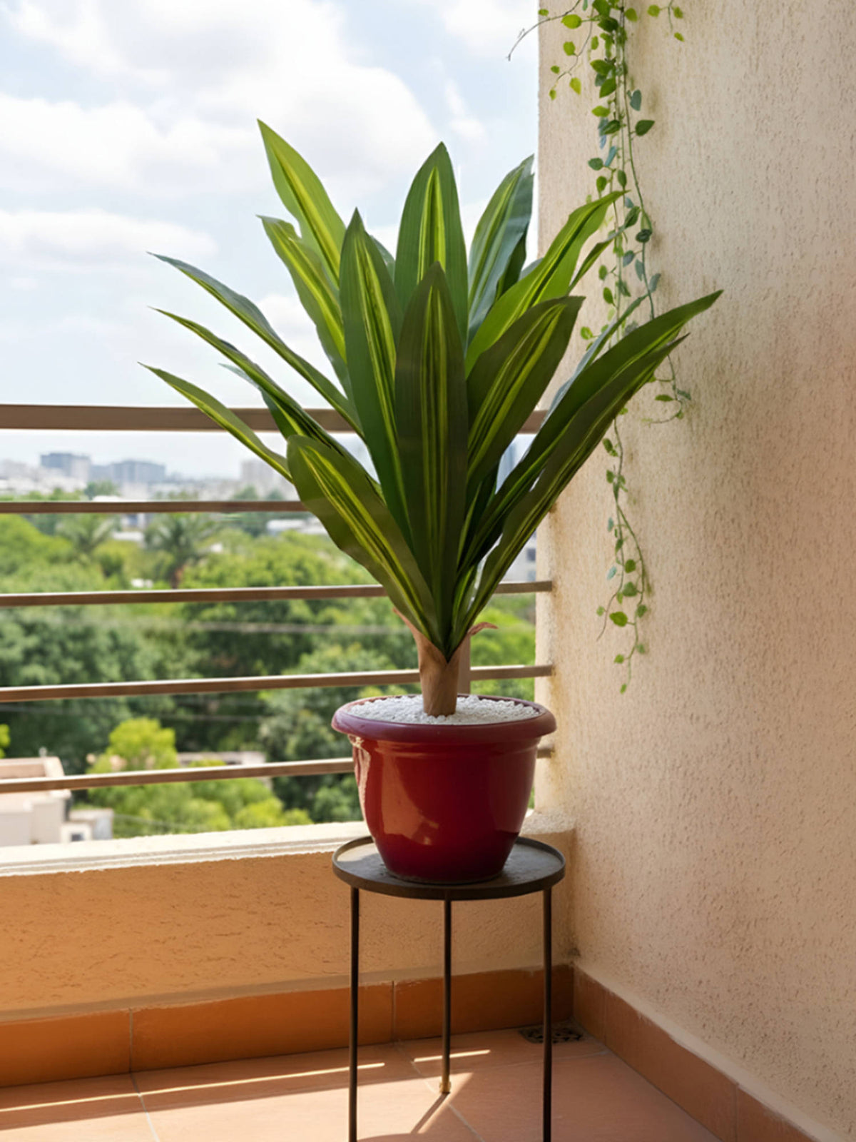 Aarvi Decor Green Vibrant Artificial Dracaena Fragrans Plant Big Size For Home Decor Without Pot