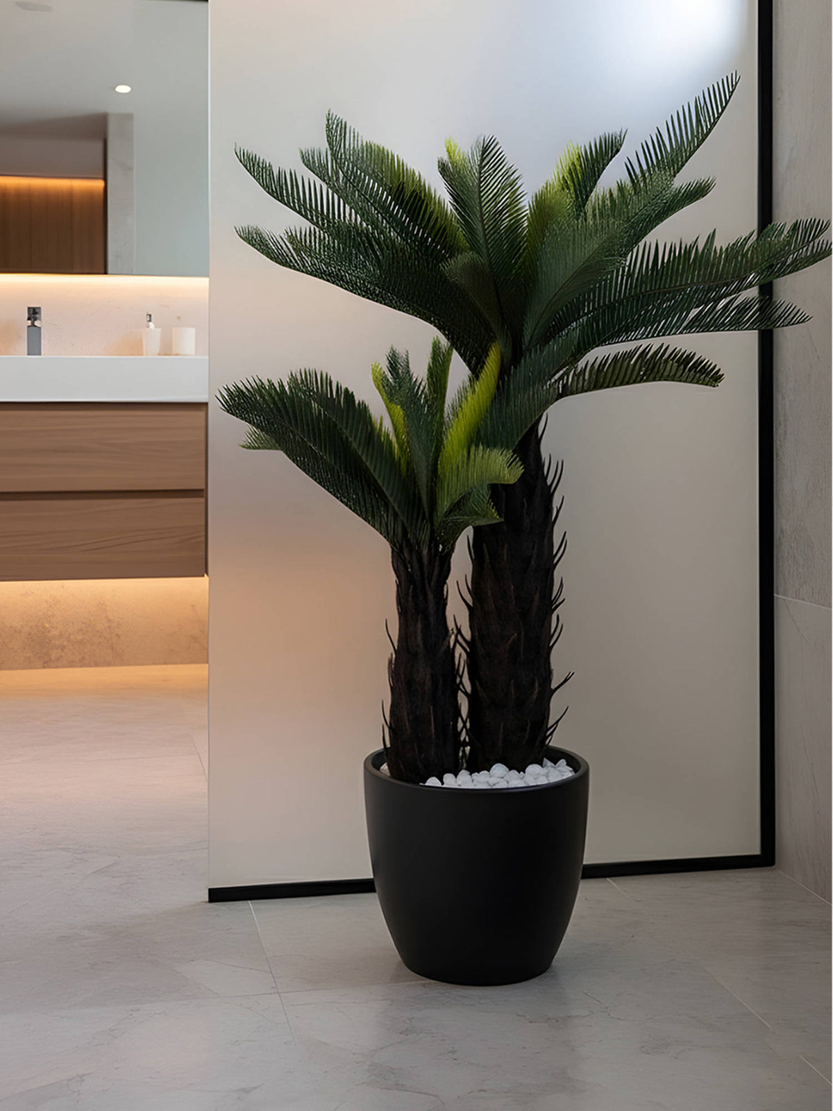 Aarvi Decor Green Double Cycas Palm Artificial Plant Big Size For Home Decor Without Pot