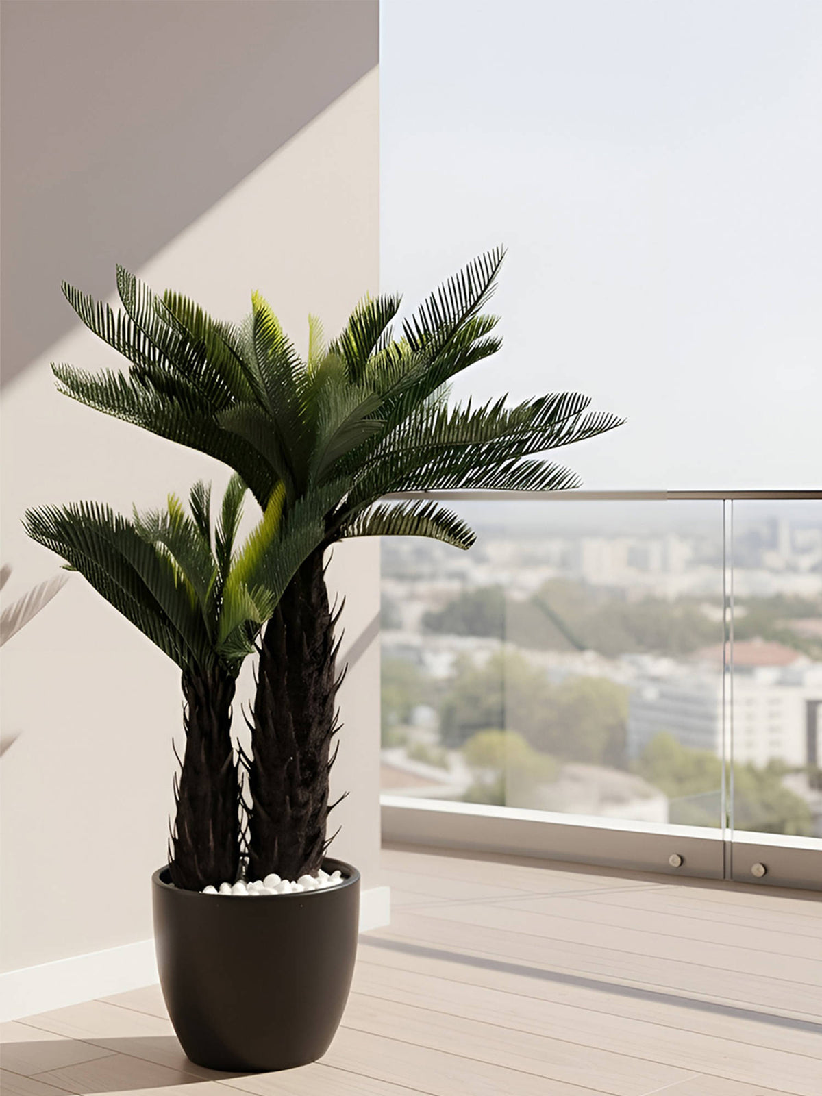 Aarvi Decor Green Double Cycas Palm Artificial Plant Big Size For Home Decor Without Pot